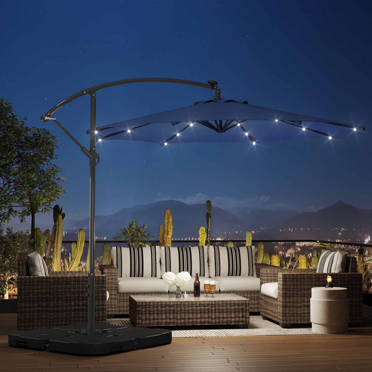 Ombrellone da giardino illuminato a energia solare da 10 piedi con base