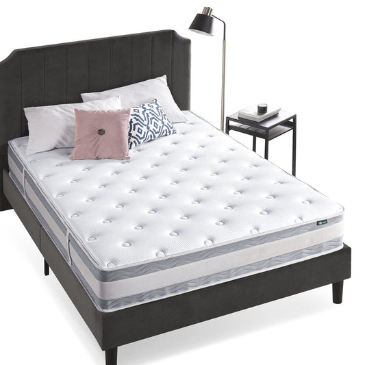 Materasso ibrido trapuntato Comfort Support da 10 pollici, molle insacchettate per l'isolamento del movimento, supporto dei bordi, Queen, bianco