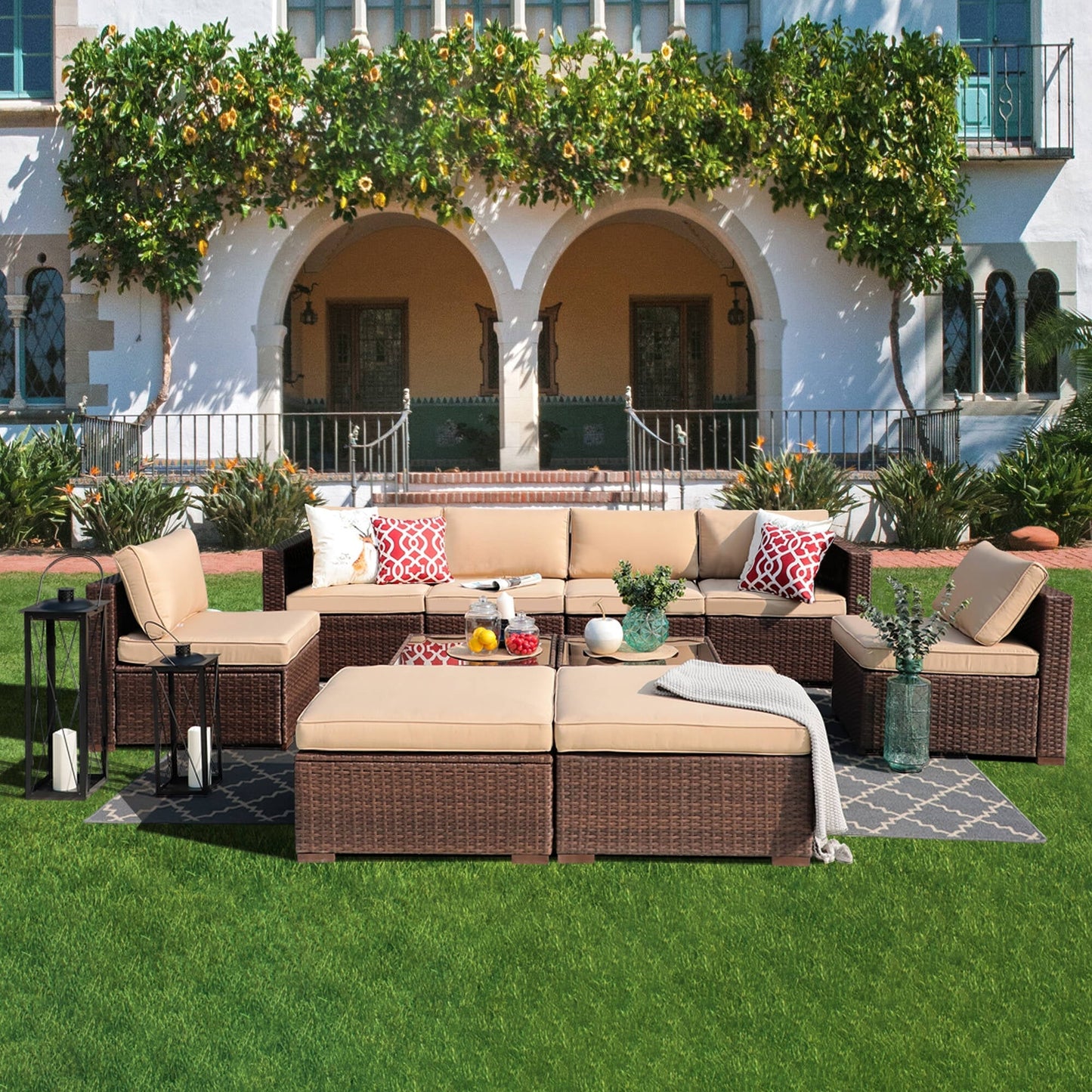 Set di divani componibili in vimini da 10 pezzi