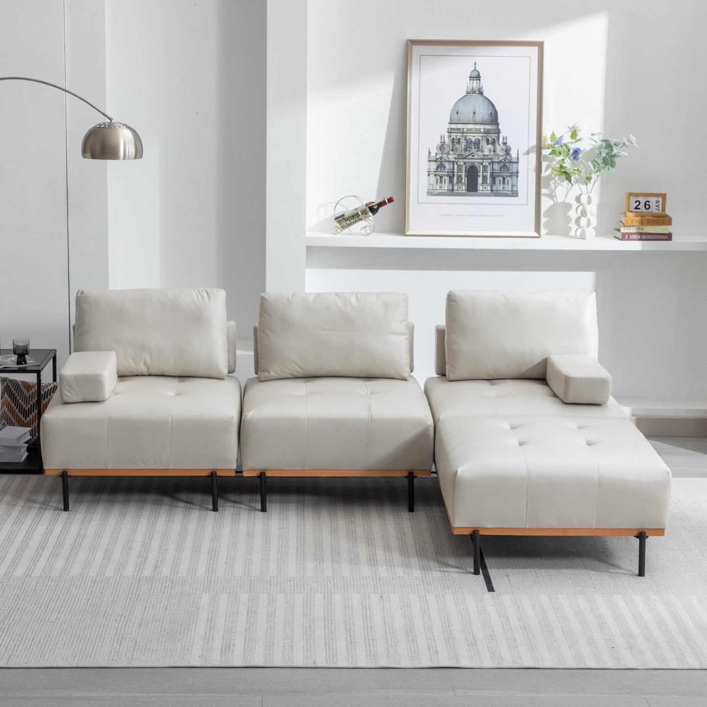 Divano a L in tessuto da 100,7'' con pouf mobile e gambe in metallo