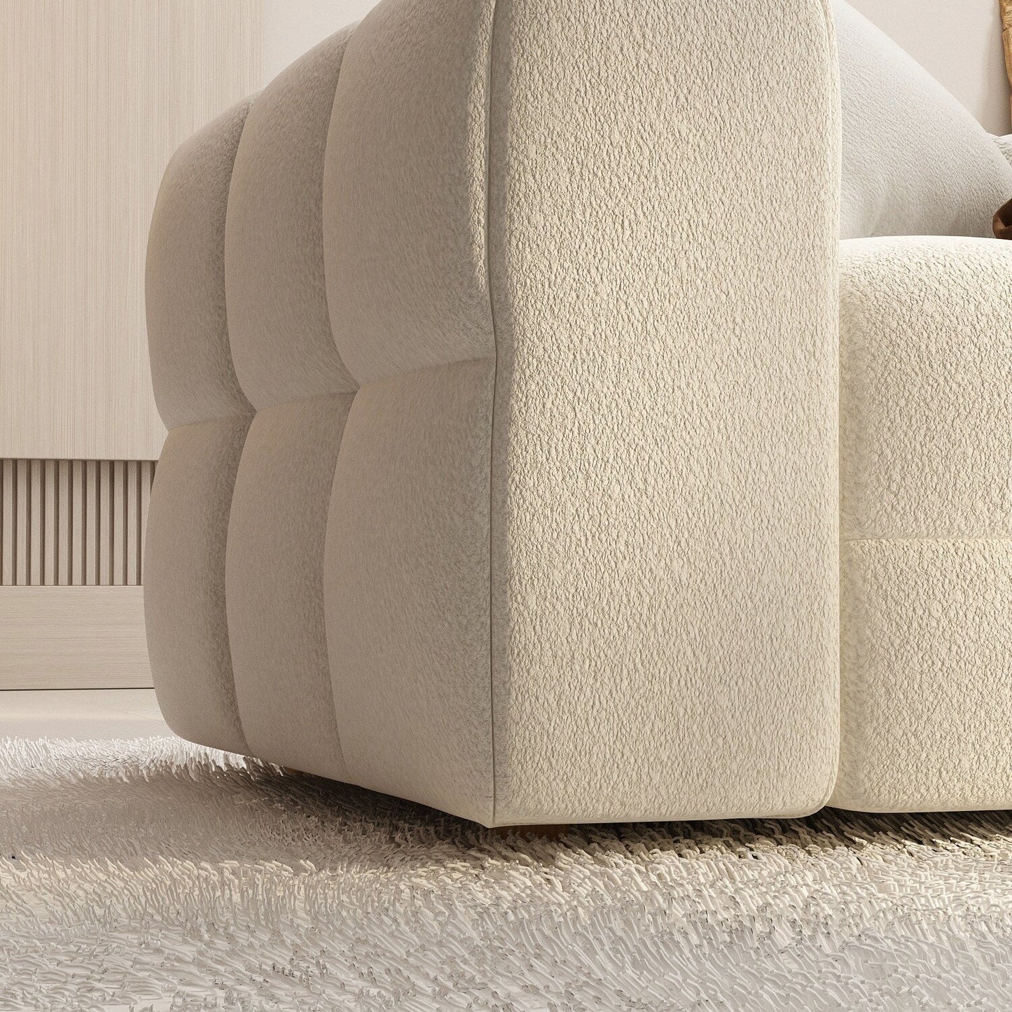 Divano Teddy in velluto bianco con struttura in legno da 100,8 W, per 4 persone