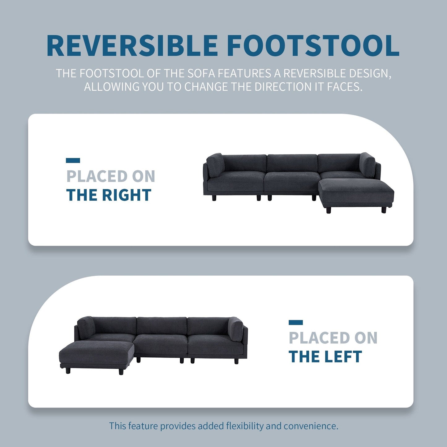 Divano componibile a L in poliestere da 102,4'' con poggiapiedi reversibile, cuscini spessi e gambe in plastica resistente