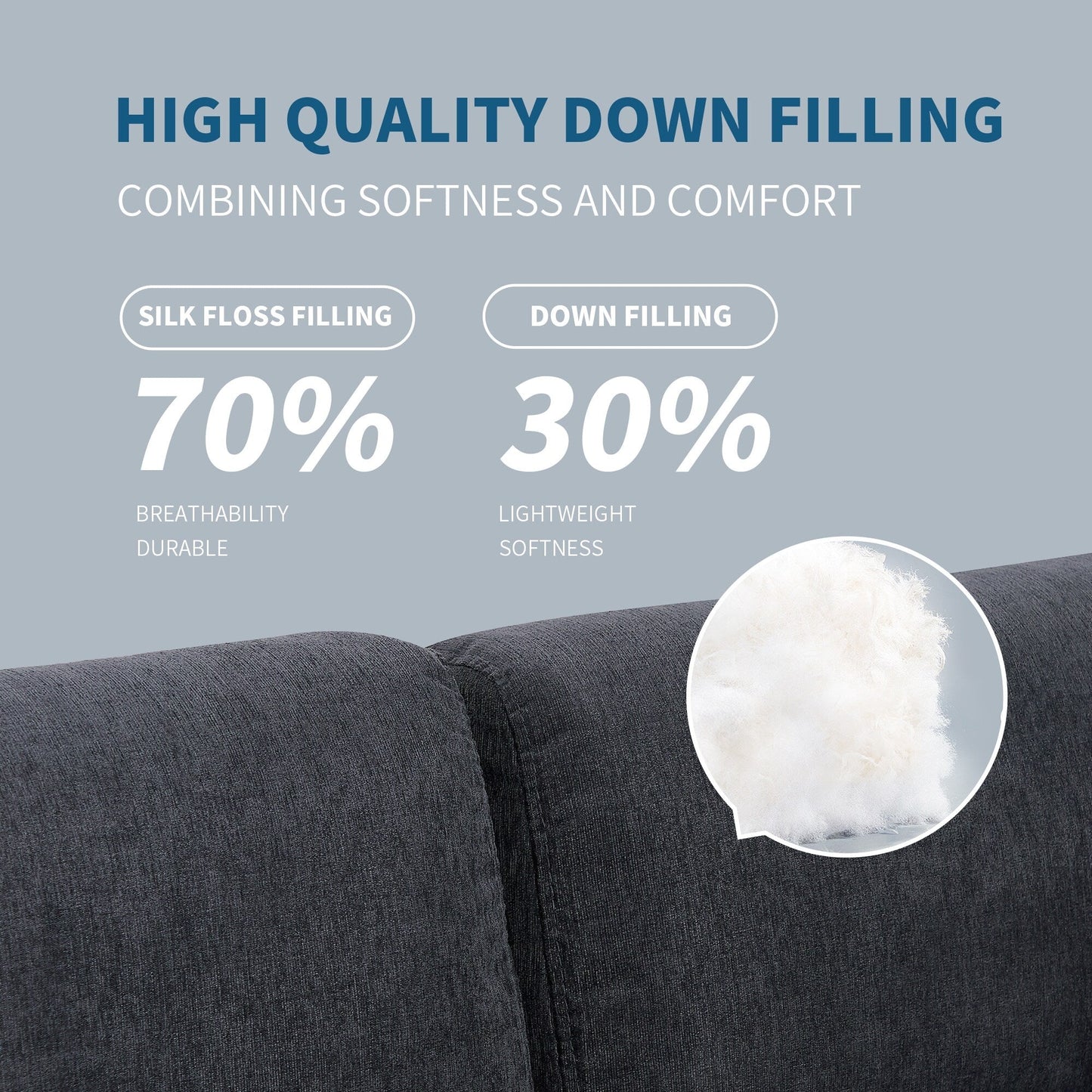 Divano componibile a 3 posti a forma di L in poliestere da 102,4'' con poggiapiedi reversibile, cuscini spessi, gambe in plastica resistente