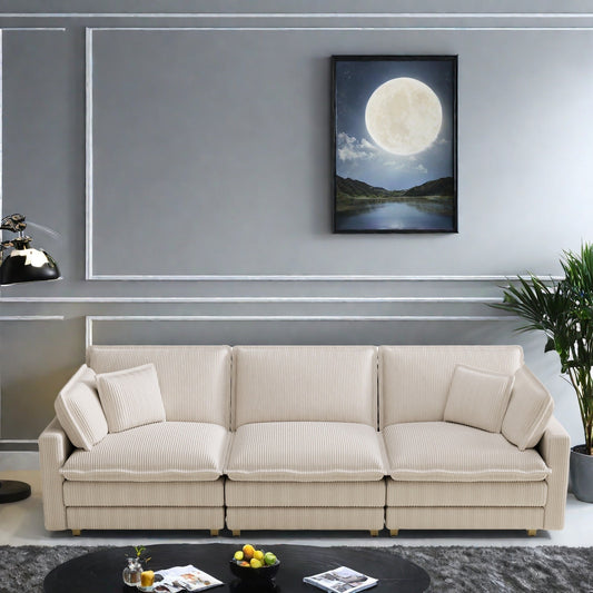 Divano classico moderno in velluto a coste 103 a 4 posti - Seduta profonda, con 4 cuscini per soggiorno