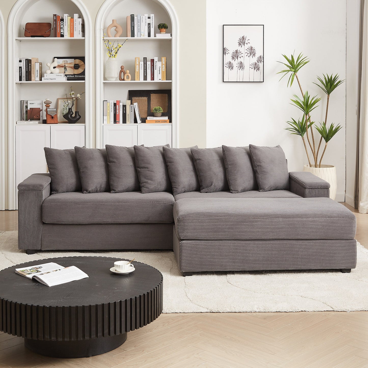 Divano a L in velluto a coste oversize da 104 pollici con chaise longue