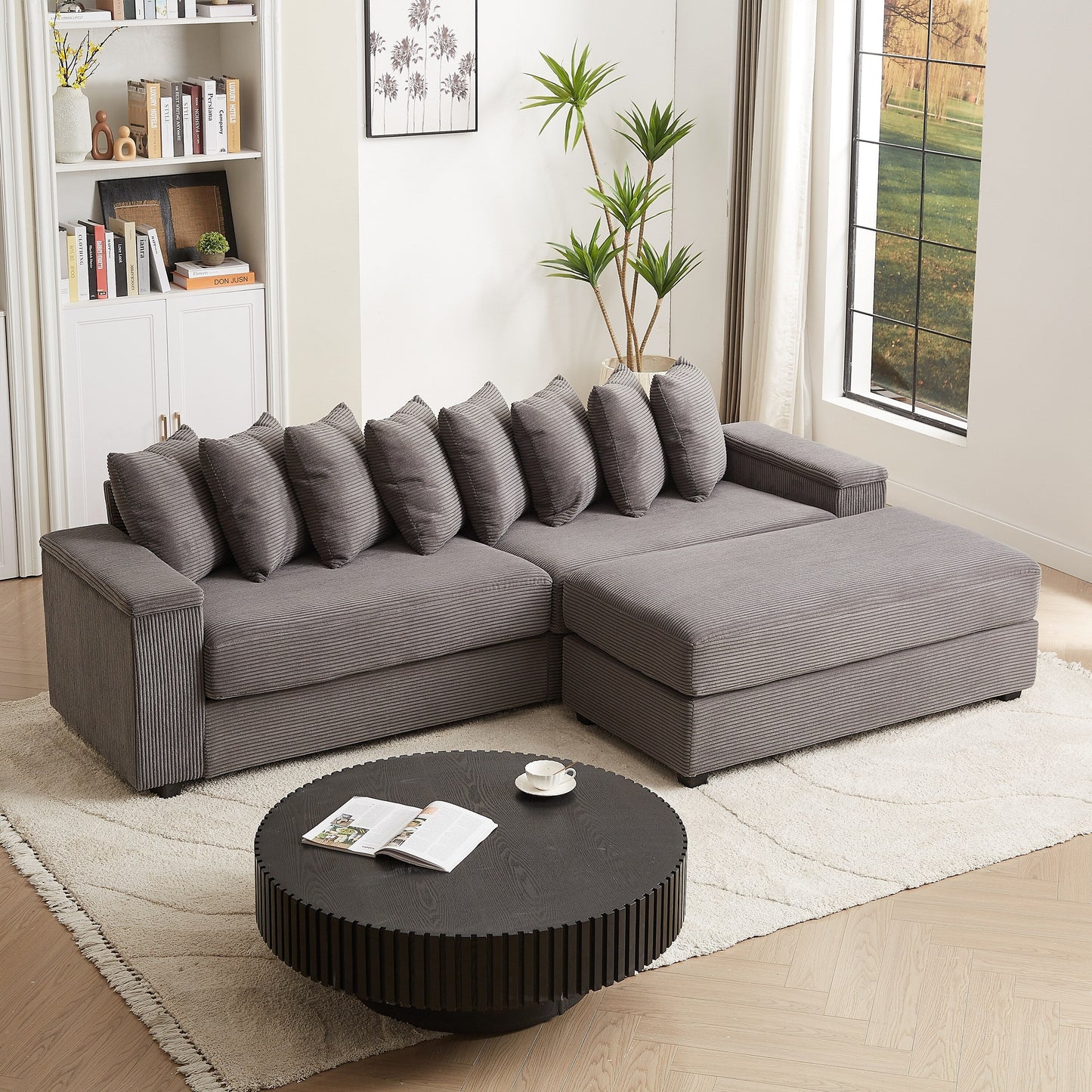 Divano a L in velluto a coste oversize da 104 pollici con chaise longue