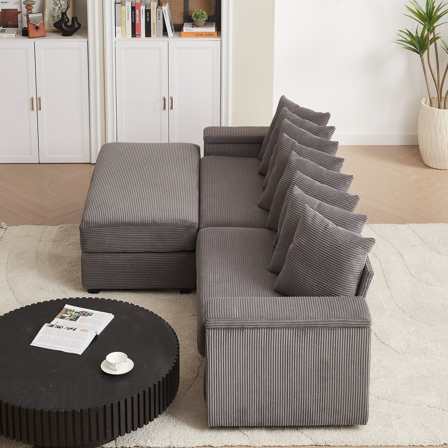 Divano a L in velluto a coste oversize da 104 pollici con chaise longue