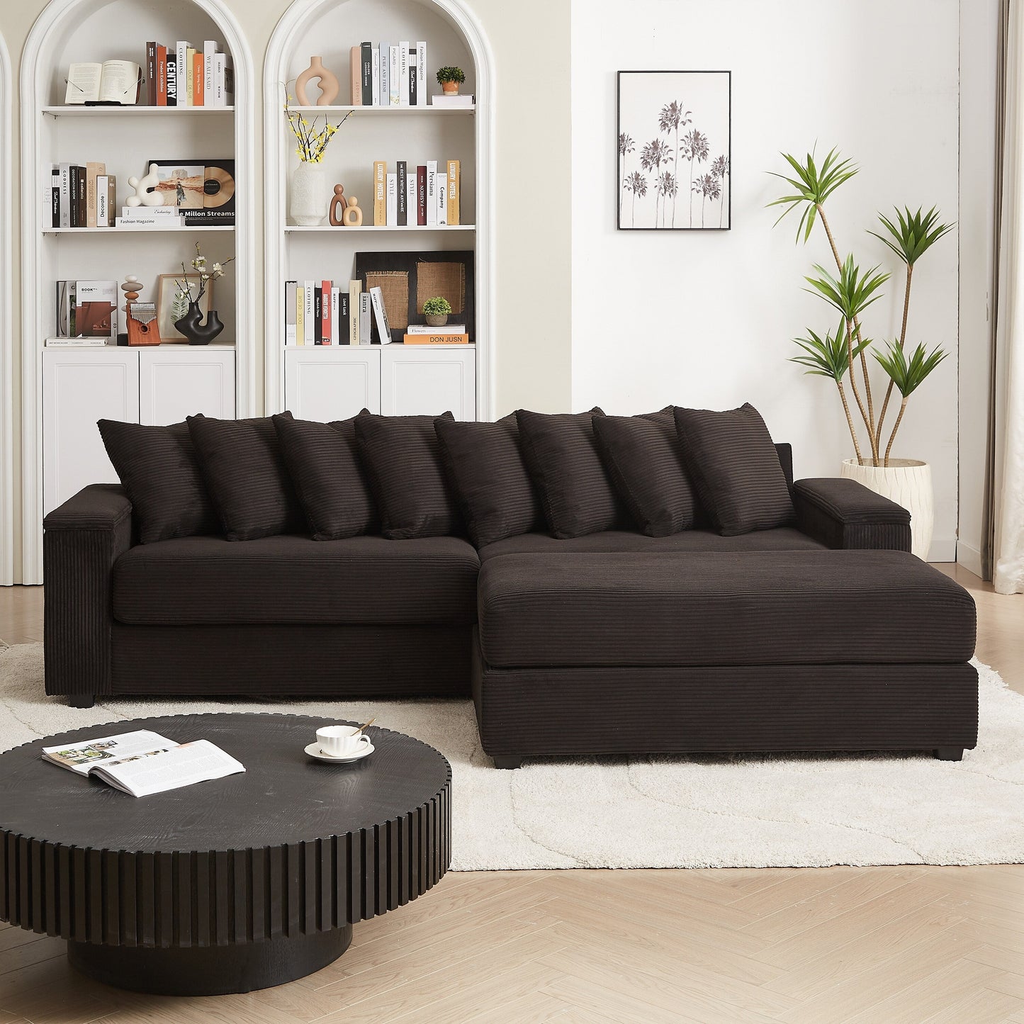 Divano a L in velluto a coste oversize da 104 pollici con chaise longue