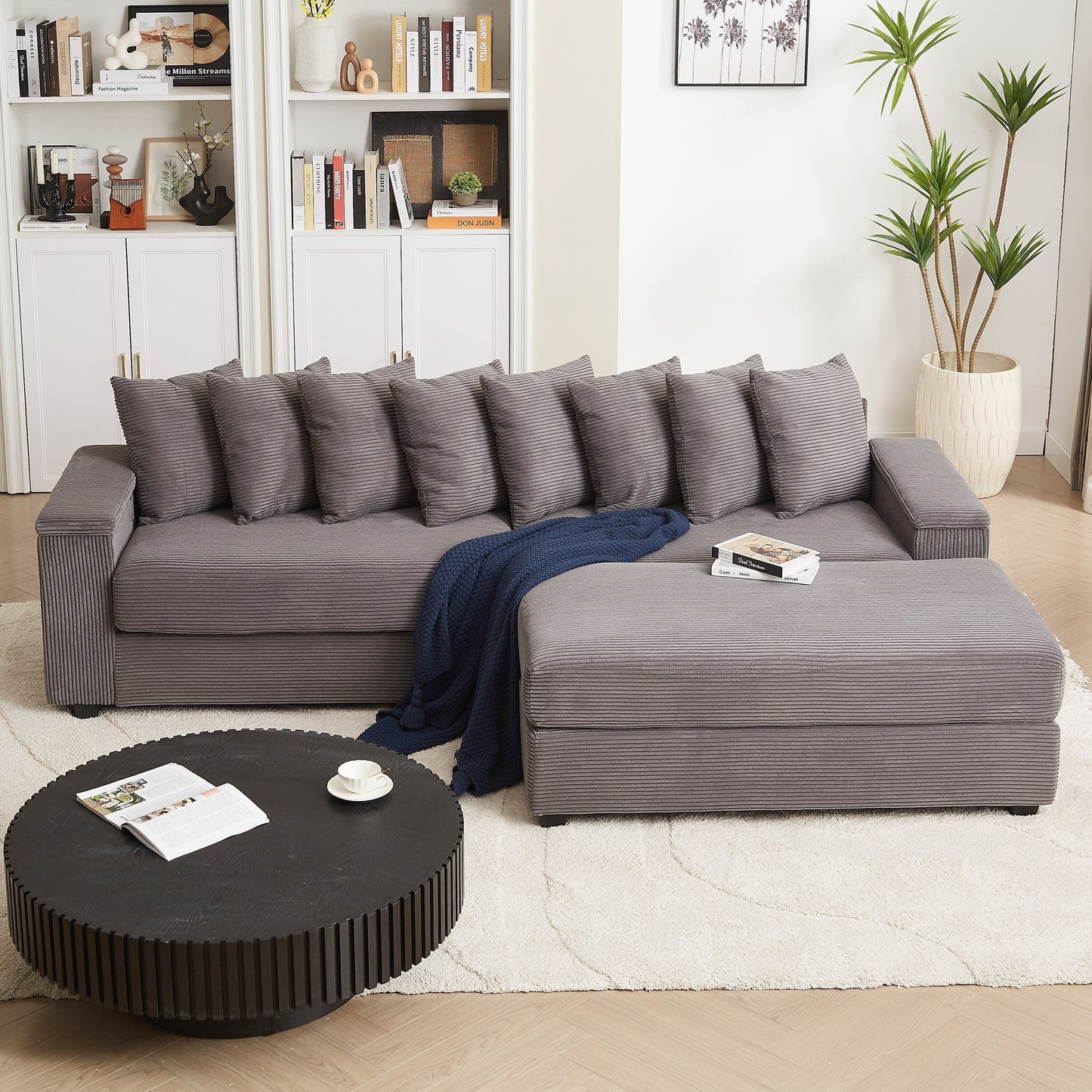 Divano a L in velluto a coste oversize da 104 pollici con chaise longue