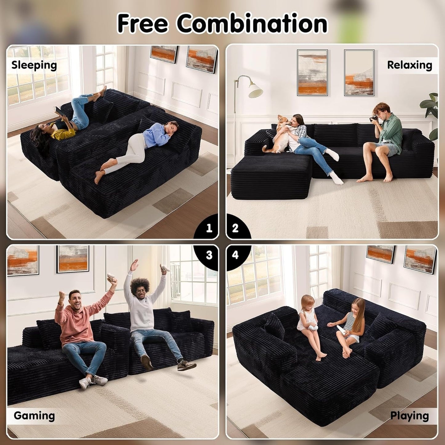 Divano componibile a forma di L 104 - Divano modulare con seduta profonda per soggiorno e camera da letto, senza montaggio