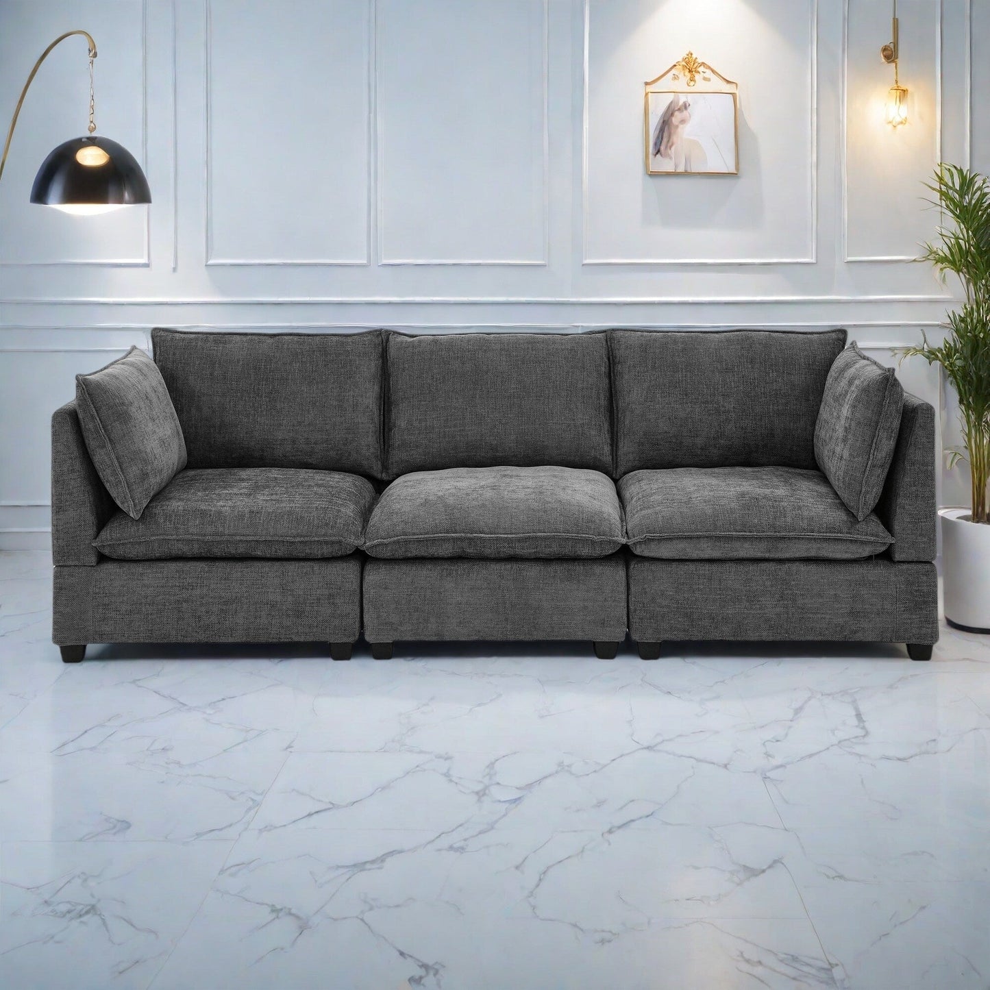 Divano 105 Chenille a 3 posti con cuscini a 2 strati, schiuma ad alta resilienza