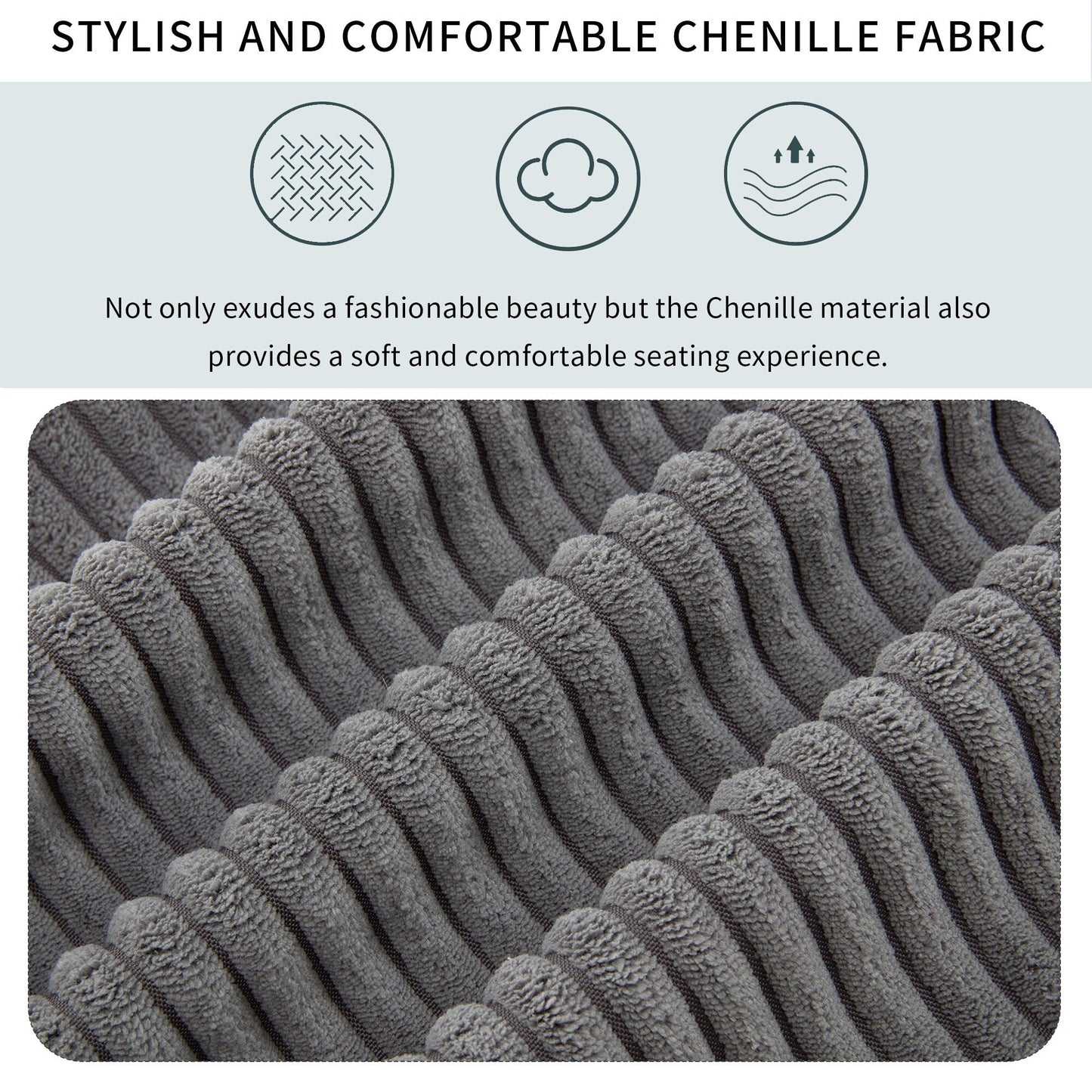 Divano a 3 posti imbottito in velluto a coste 105 con cuscini posteriori rimovibili e 5 cuscini per soggiorno