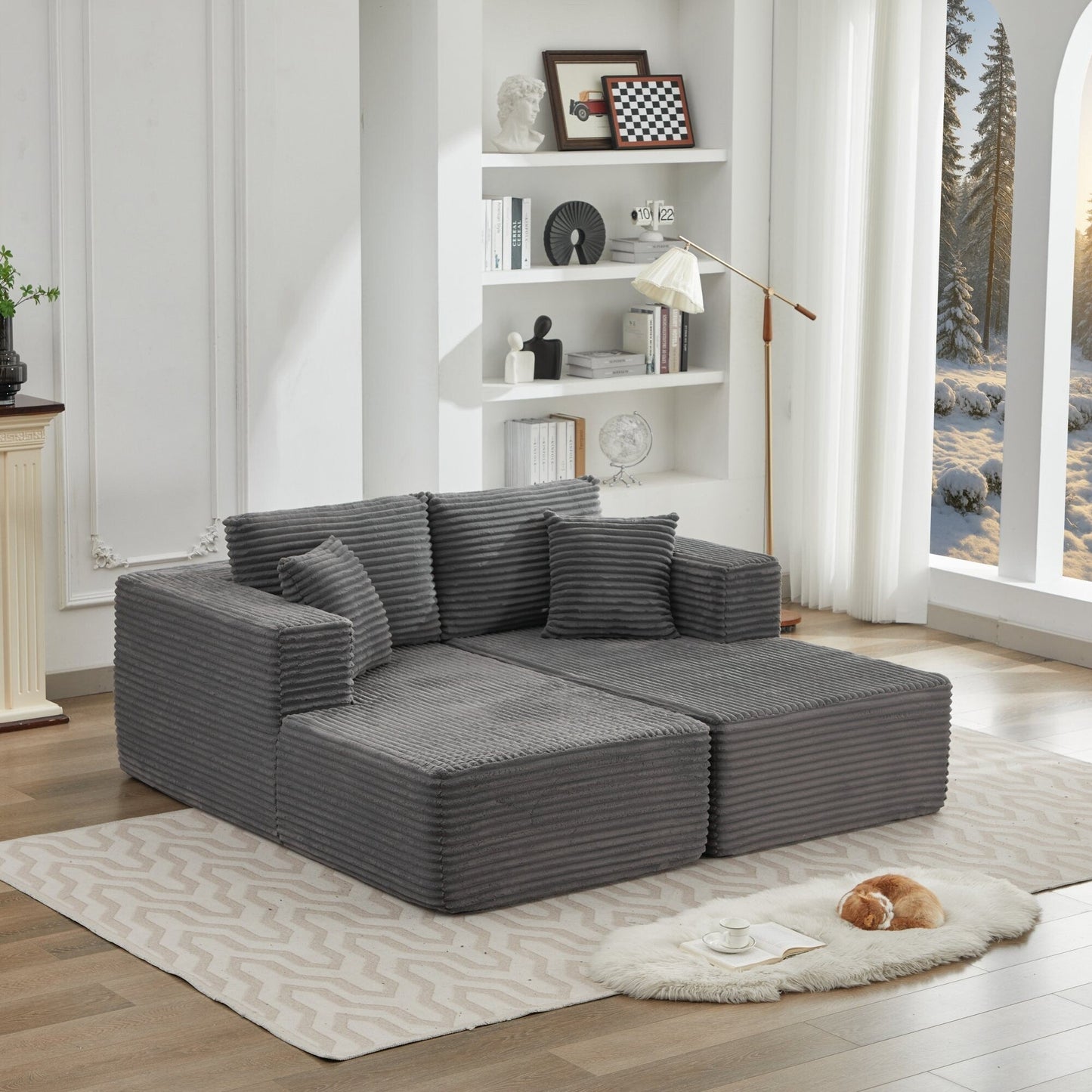 Divano componibile 106 Cloud con doppia chaise longue, divano modulare moderno con seduta profonda per soggiorno, non richiede montaggio