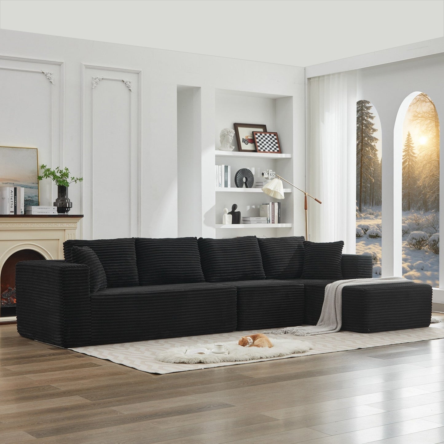 Divano componibile 106 Cloud a forma di L con chaise longue rivolta a destra, divano modulare moderno con seduta profonda per soggiorno, non richiede montaggio