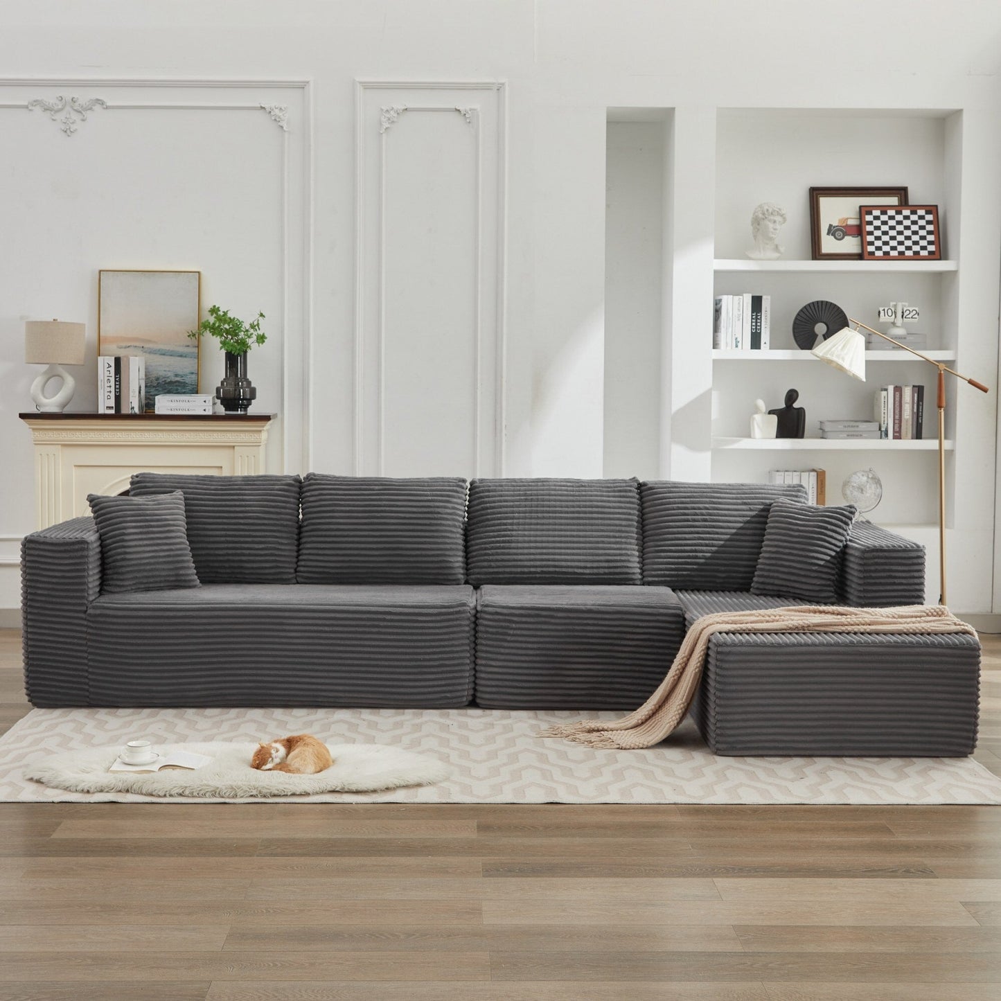 Divano componibile 106 Cloud a forma di L con chaise longue rivolta a destra, divano modulare moderno con seduta profonda per soggiorno, non richiede montaggio