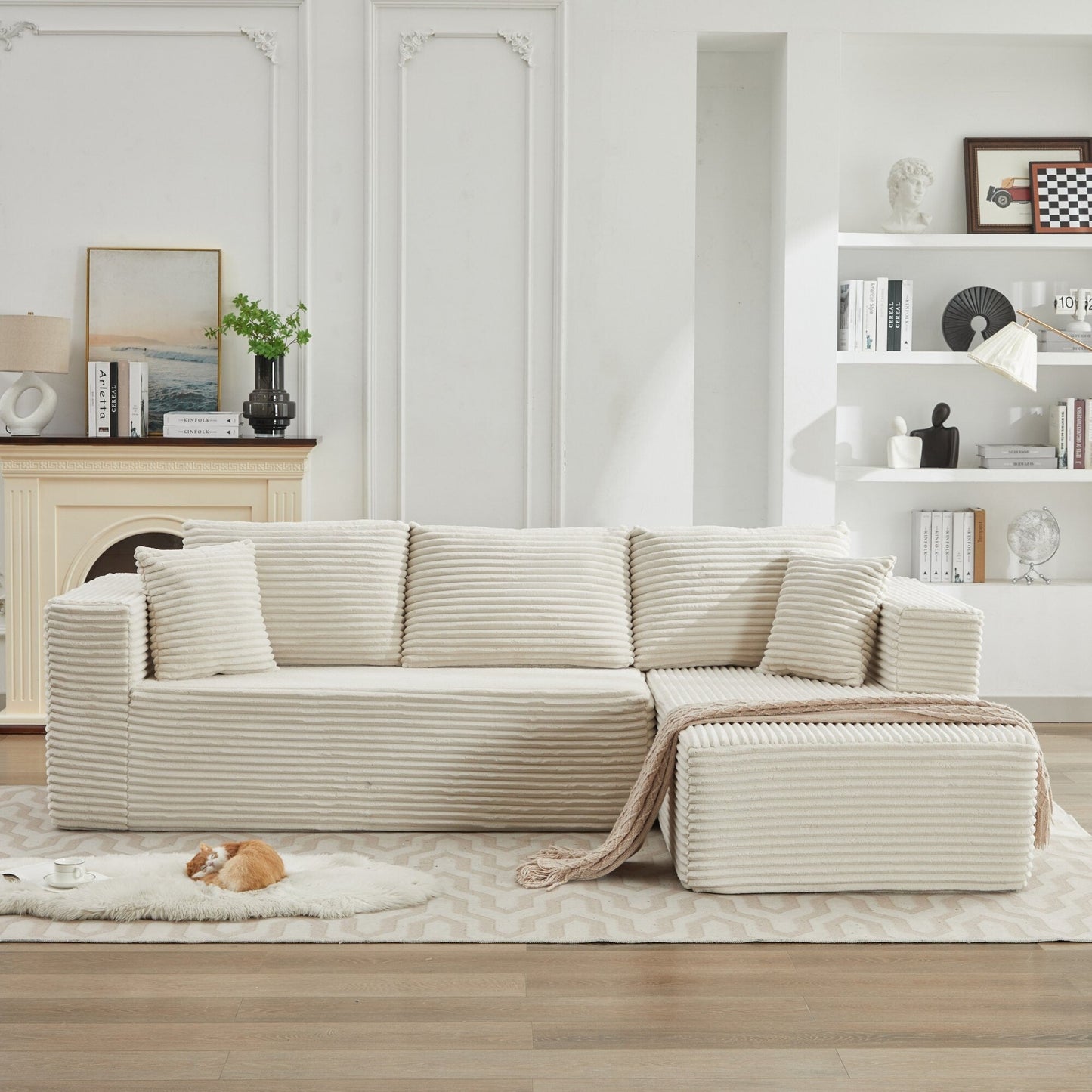 Divano componibile 106 Cloud a forma di L con chaise longue rivolta a destra, divano modulare moderno con seduta profonda per soggiorno, non richiede montaggio