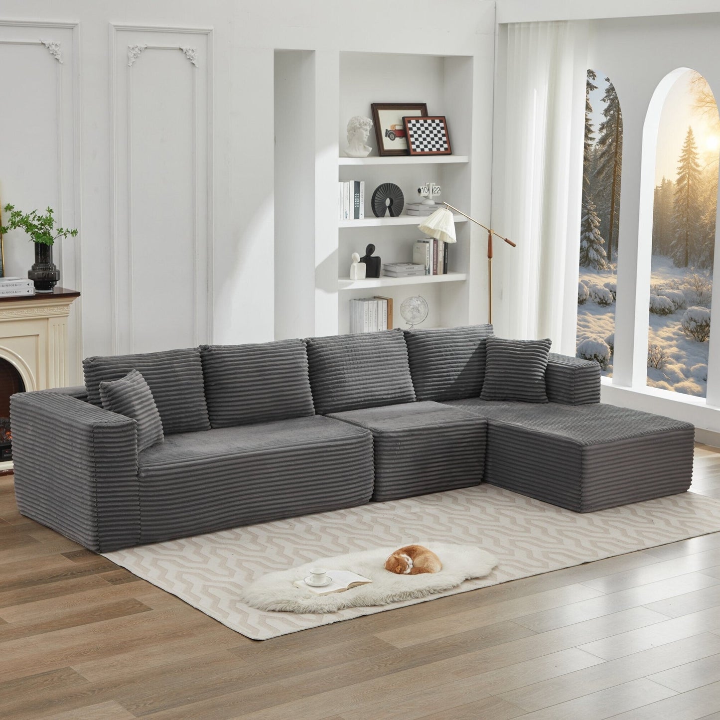 Divano componibile 106 Cloud a forma di L con chaise longue rivolta a destra, divano modulare moderno con seduta profonda per soggiorno, non richiede montaggio