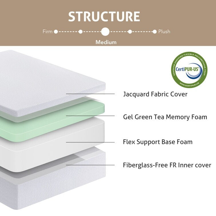 Materasso in memory foam gel medio da 10'' con infuso di tè verde