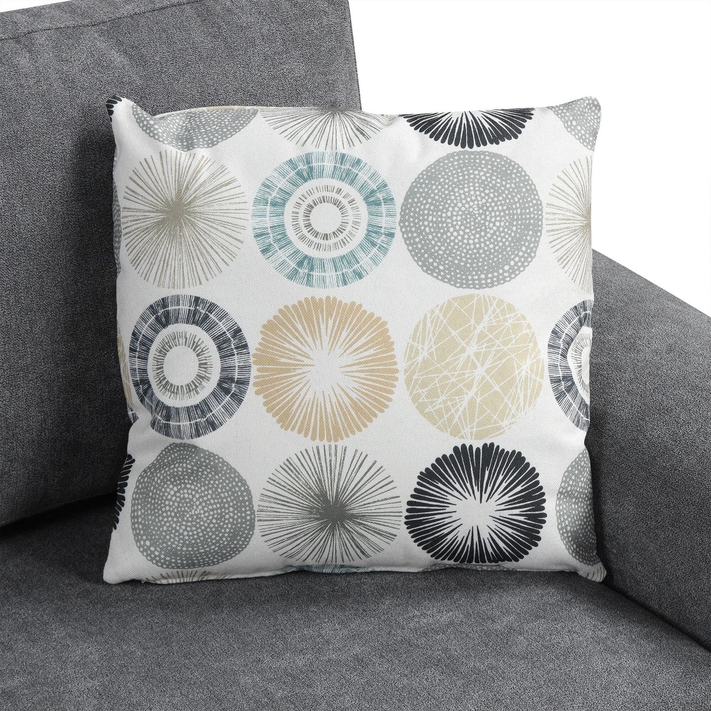 Divano 111 a 3 posti, divano curvo in ciniglia con 2 cuscini stampati, divano moderno imbottito per soggiorno