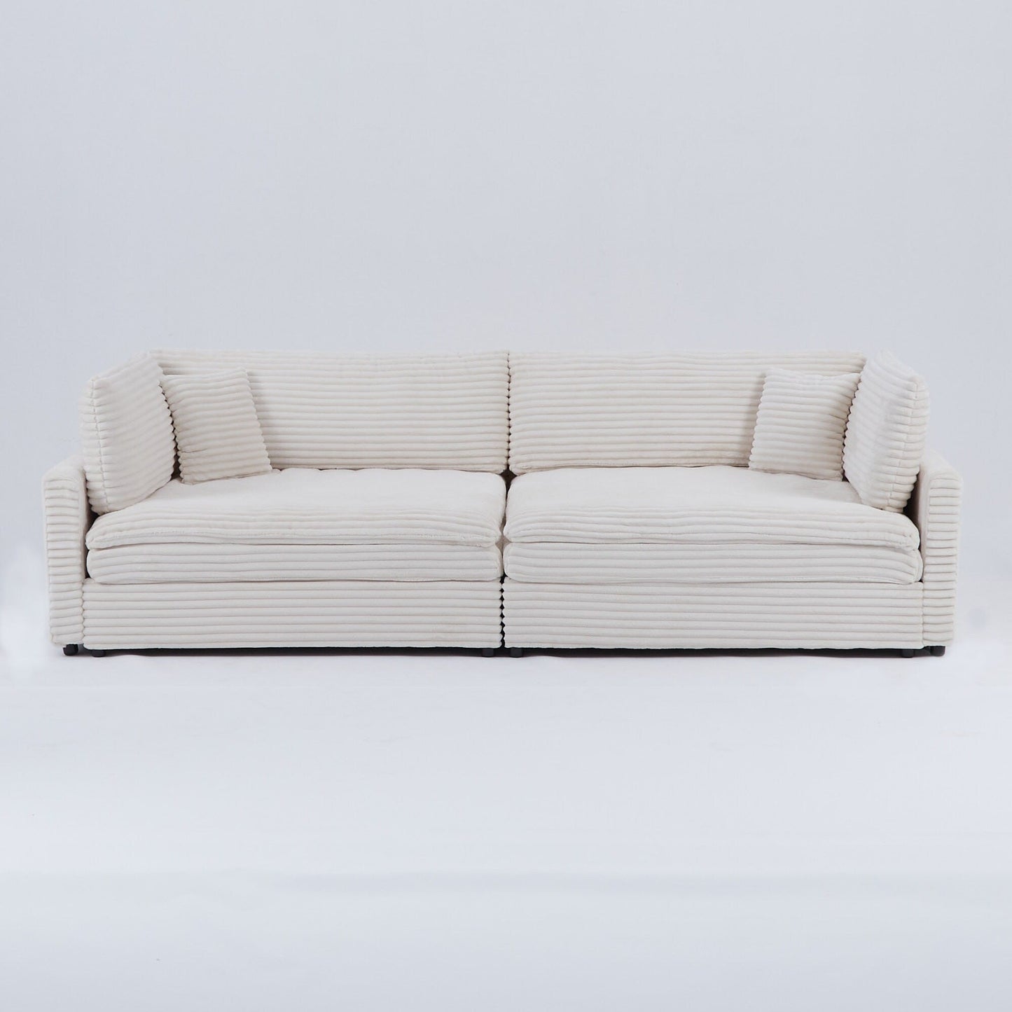 Divano in velluto a coste nero da 112 pollici: due cuscini, quattro schienali, per un nuovo stile per la zona relax del soggiorno