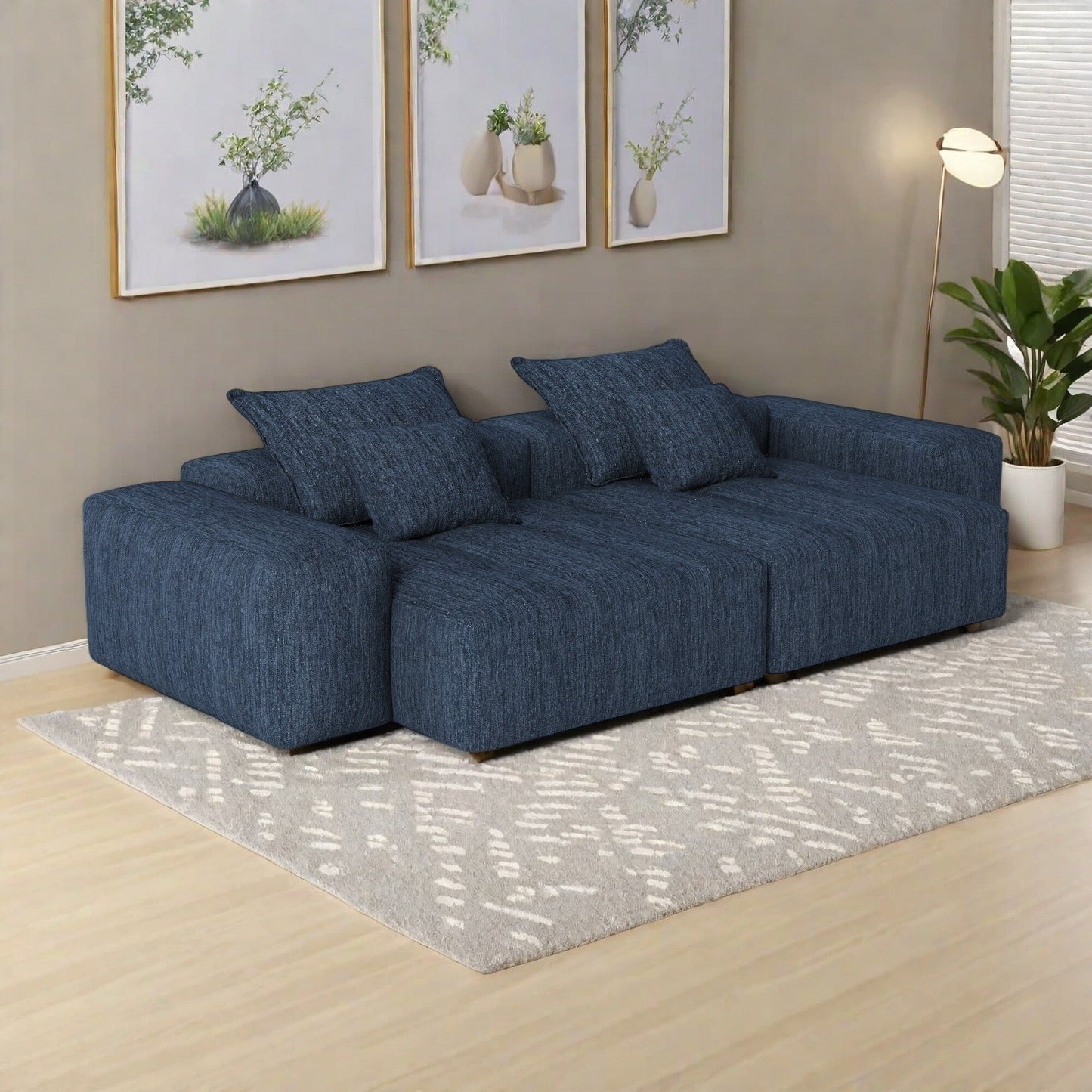 Divano modulare a 4 posti in ciniglia da 113,39 pollici, design trapuntato scintillante, base antiscivolo