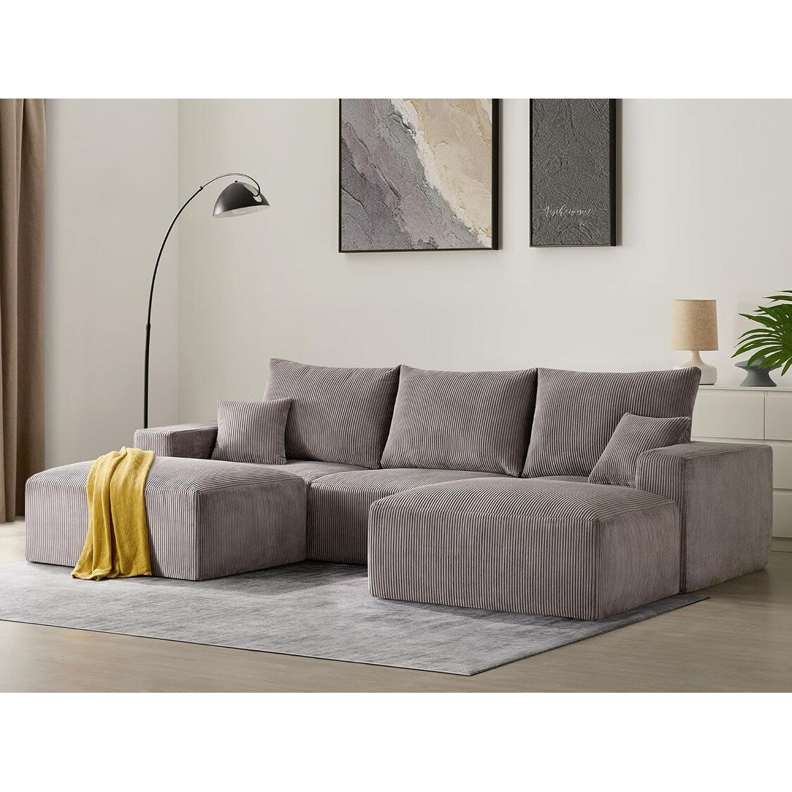 Divano componibile a forma di U 113 Cloud - Divano letto modulare grigio a 3 posti con chaise longue e senza montaggio per soggiorno
