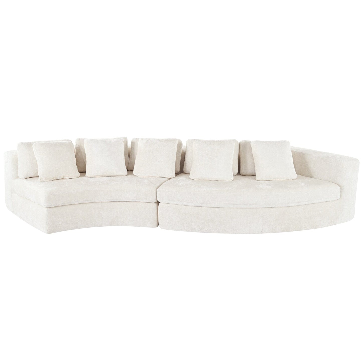 Divano modulare in schiuma pura 115.7, set da 2 pezzi con 5 cuscini, 4 posti, tessuto jacquard ciniglia, design curvo