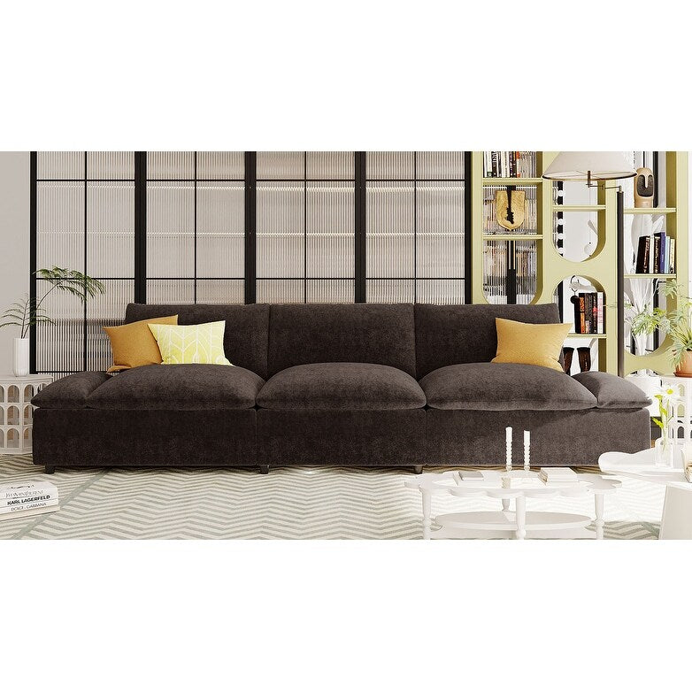 Divano grande in poliestere a 3 posti da 119,5 pollici con 2 unità contenitore e gambe in legno di gomma per soggiorno