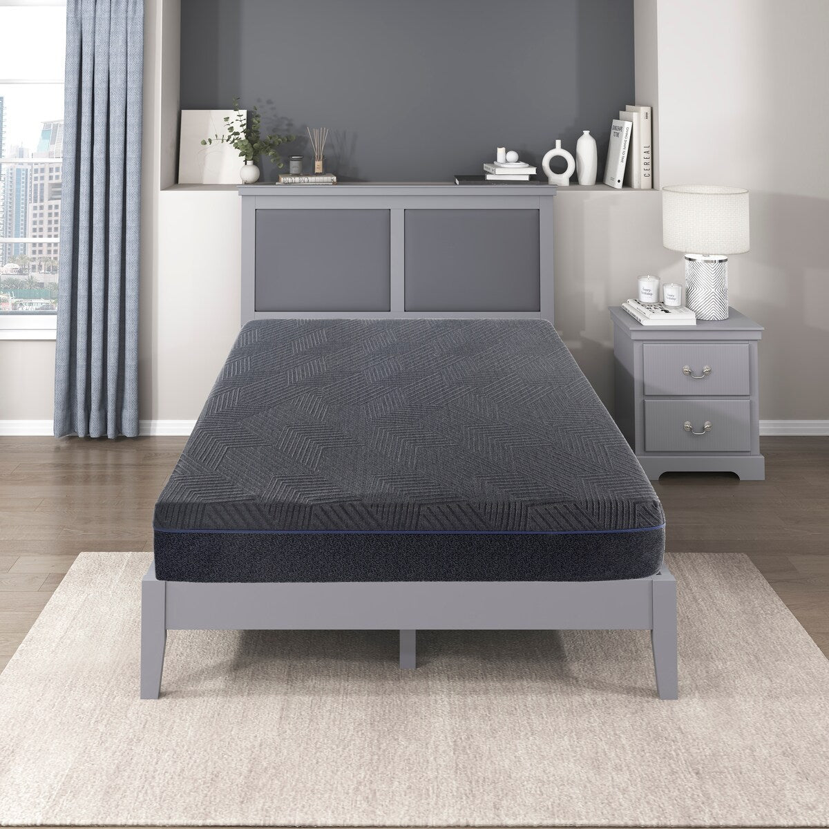 Materasso in memory foam con infusione di gel al tè verde Eastern King da 11 pollici, grigio, materasso in una scatola