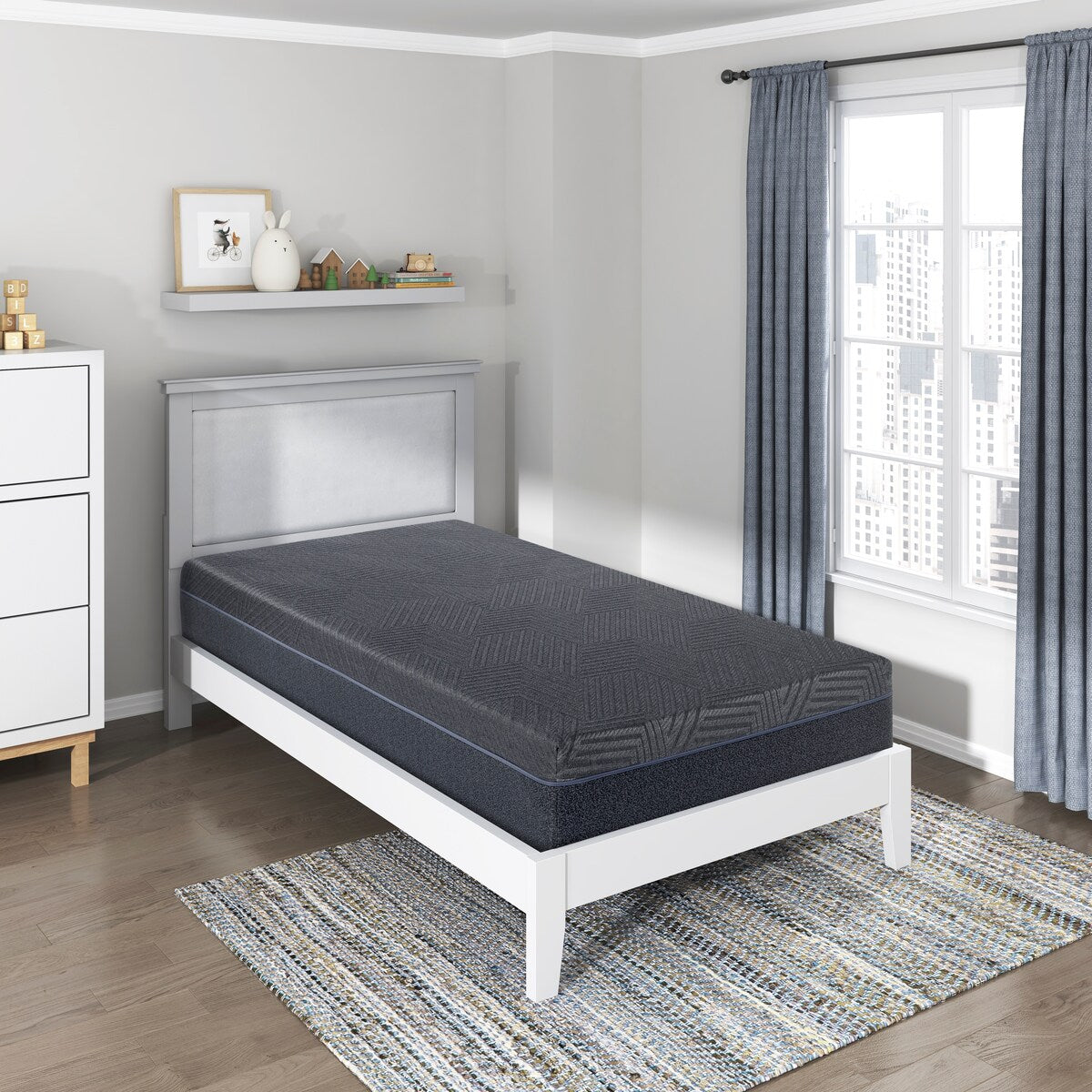 Materasso singolo da 11 pollici, materasso in memory foam con infusione di gel al tè verde, grigio, materasso in una scatola