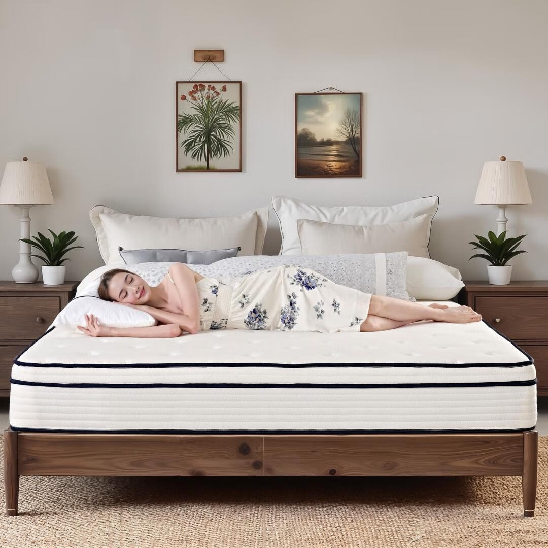 Materasso a molle insacchettate indipendenti in memory foam con parte superiore in gel Euro da 12 pollici di medie dimensioni, in una scatola