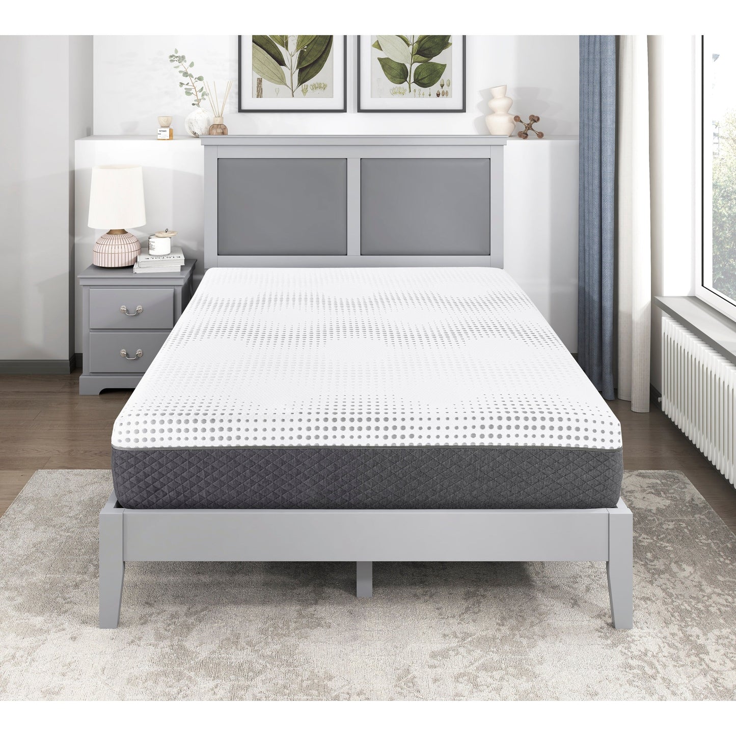 Materasso ibrido in memory foam con 12 molle insacchettate in morbida schiuma, materasso in memory foam con infusione di gel al tè verde in una scatola