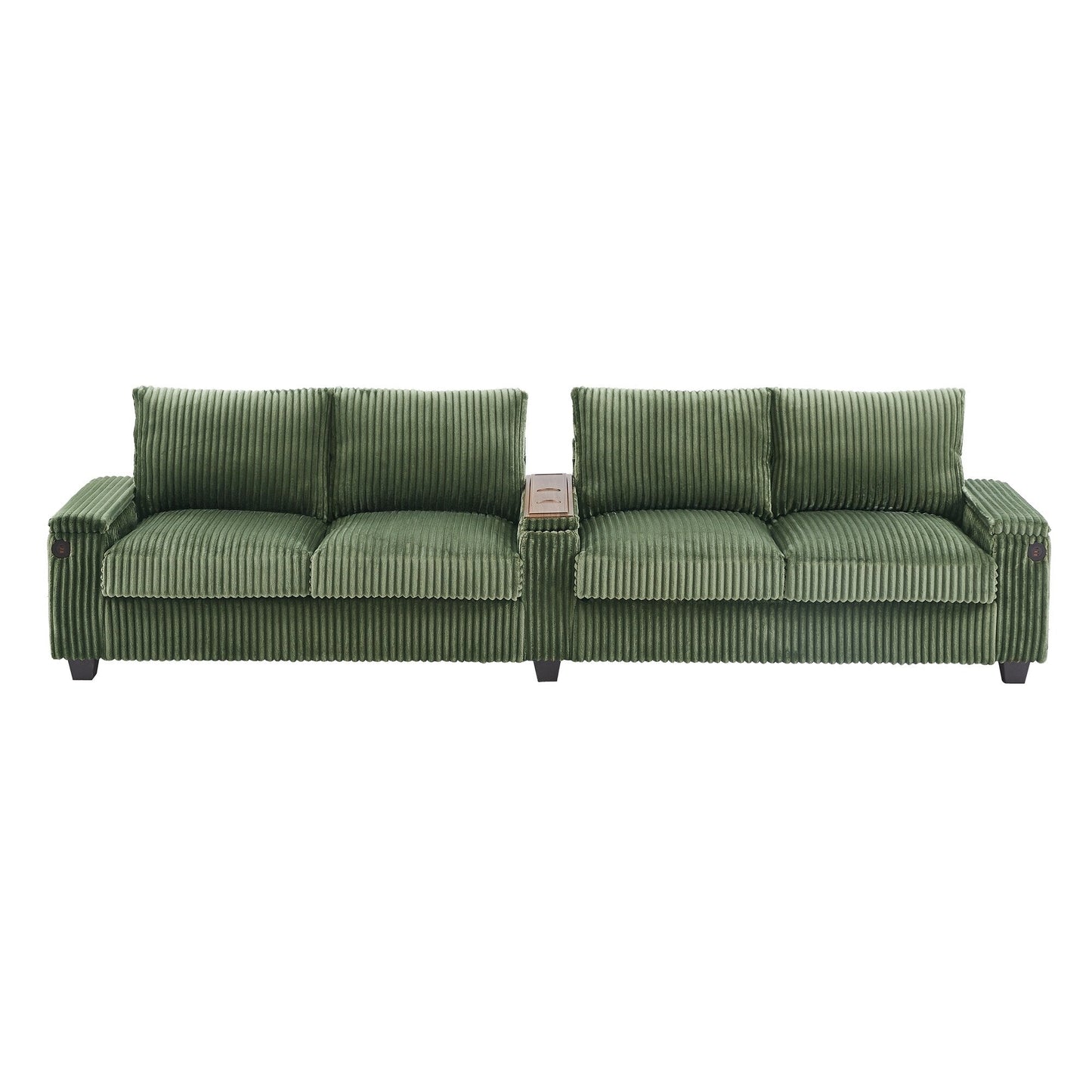 Divano a 4 posti in velluto a coste 133 con porte USB, portabicchieri ribaltabili e spazio nascosto