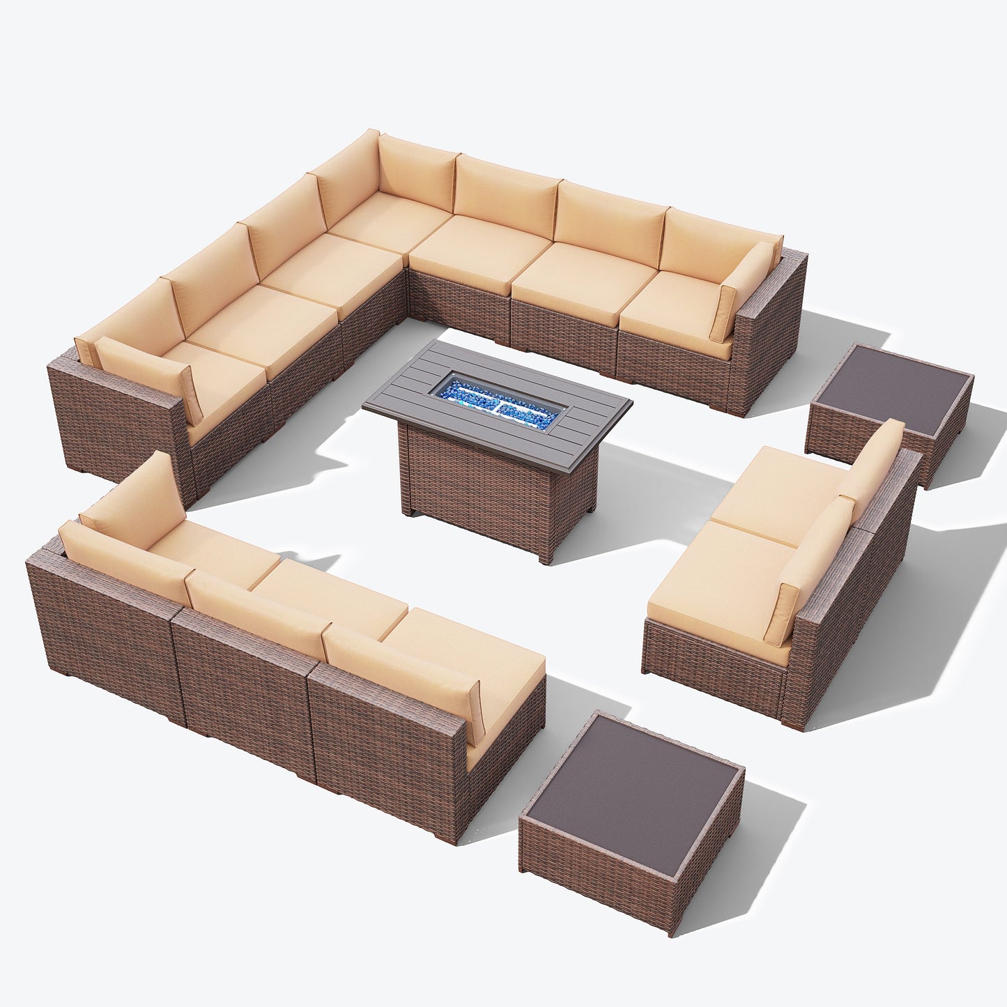 Set di 15 divani da giardino in vimini con braciere e tavolo