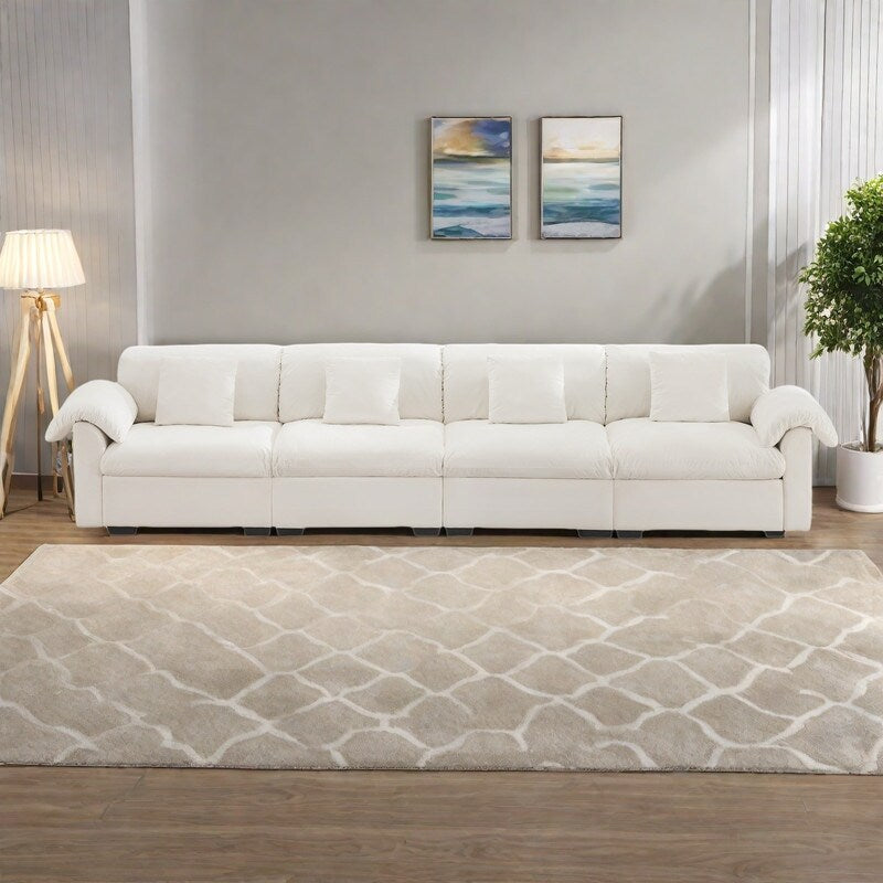 Divano oversize in velluto a 4 posti da 154,7 pollici con cuscini a forma di nuvola e sedili completamente contenitori