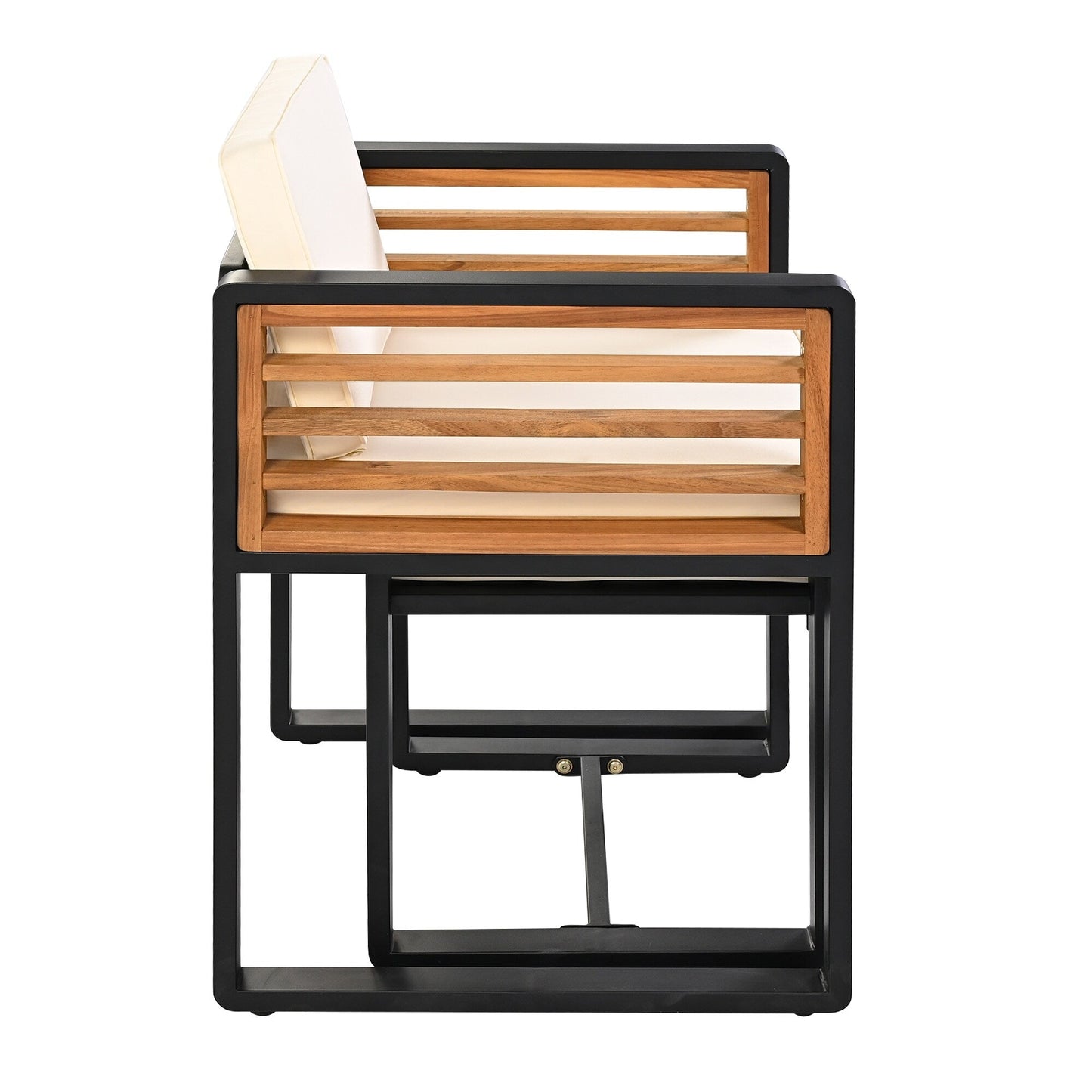 Set da pranzo da giardino in legno di acacia da 18 pezzi, 8 sedie imbottite, 8 pouf e 2 tavoli quadrati