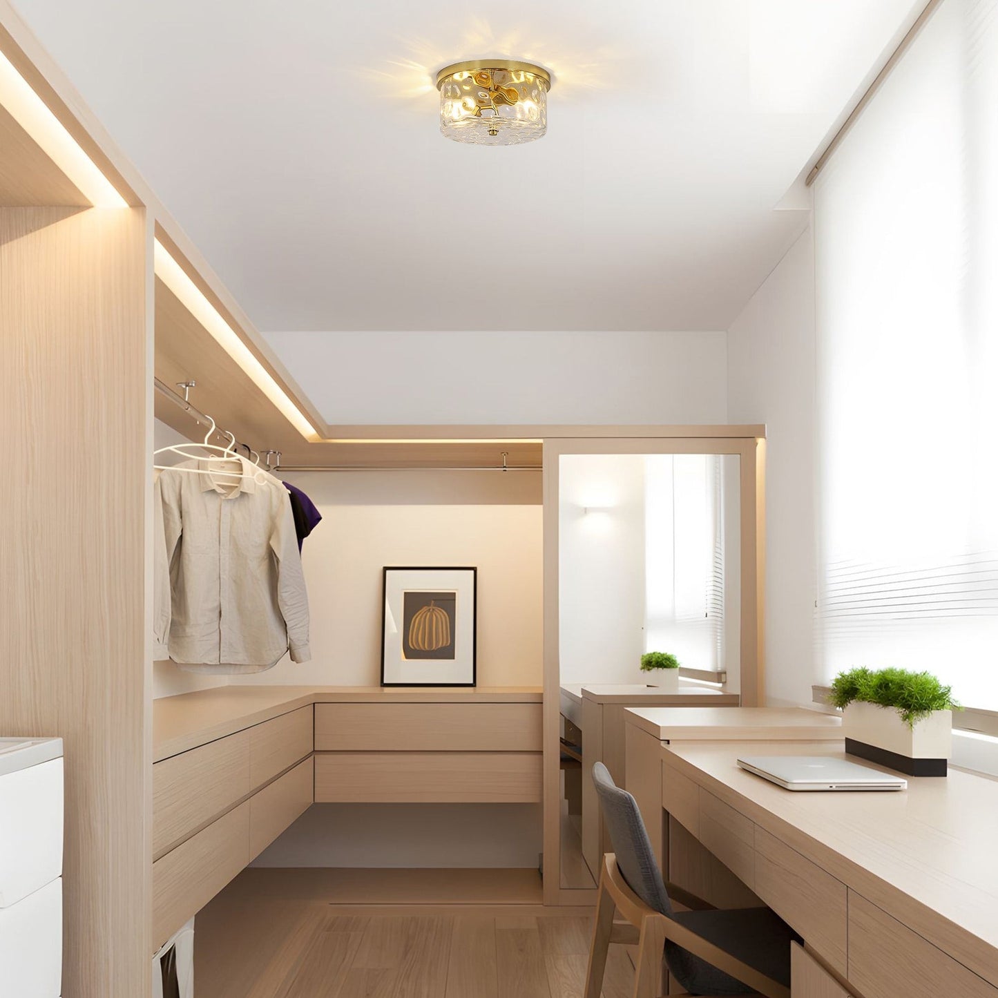 Plafoniera a filo a 2 luci con vetro martellato trasparente