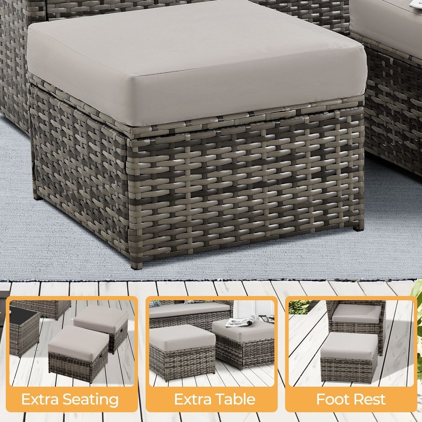 Pouf da giardino in vimini da 2 pezzi - Liquidazione
