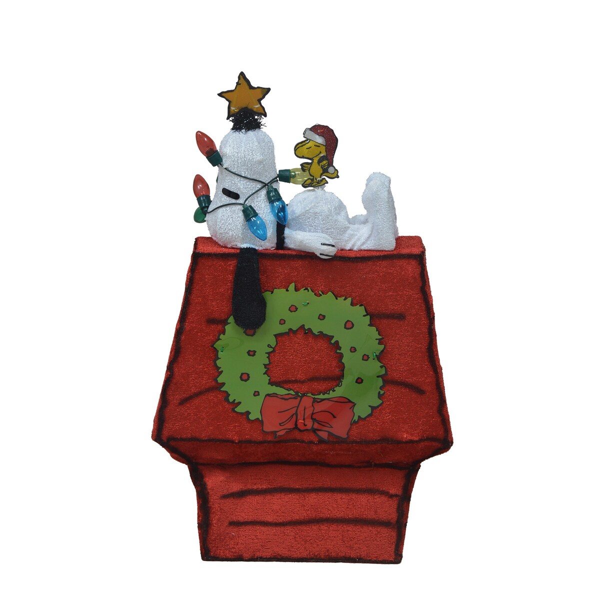 26 decorazioni da giardino preilluminate a LED 3D dei Peanuts raffiguranti Snoopy sulla cuccia con stella