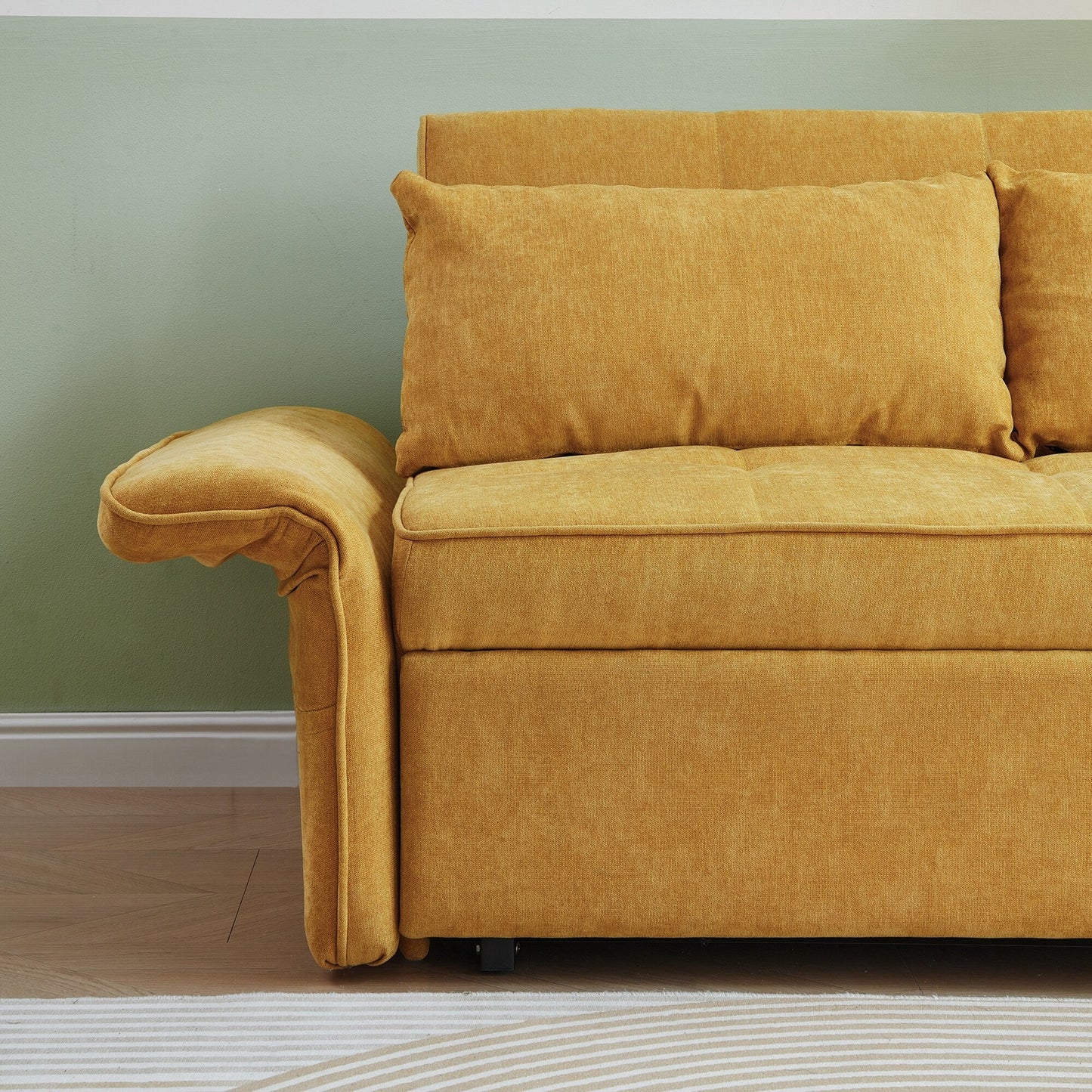 Divano letto estraibile in tessuto ciniglia giallo - 39,00 x 53,50 x 31,50