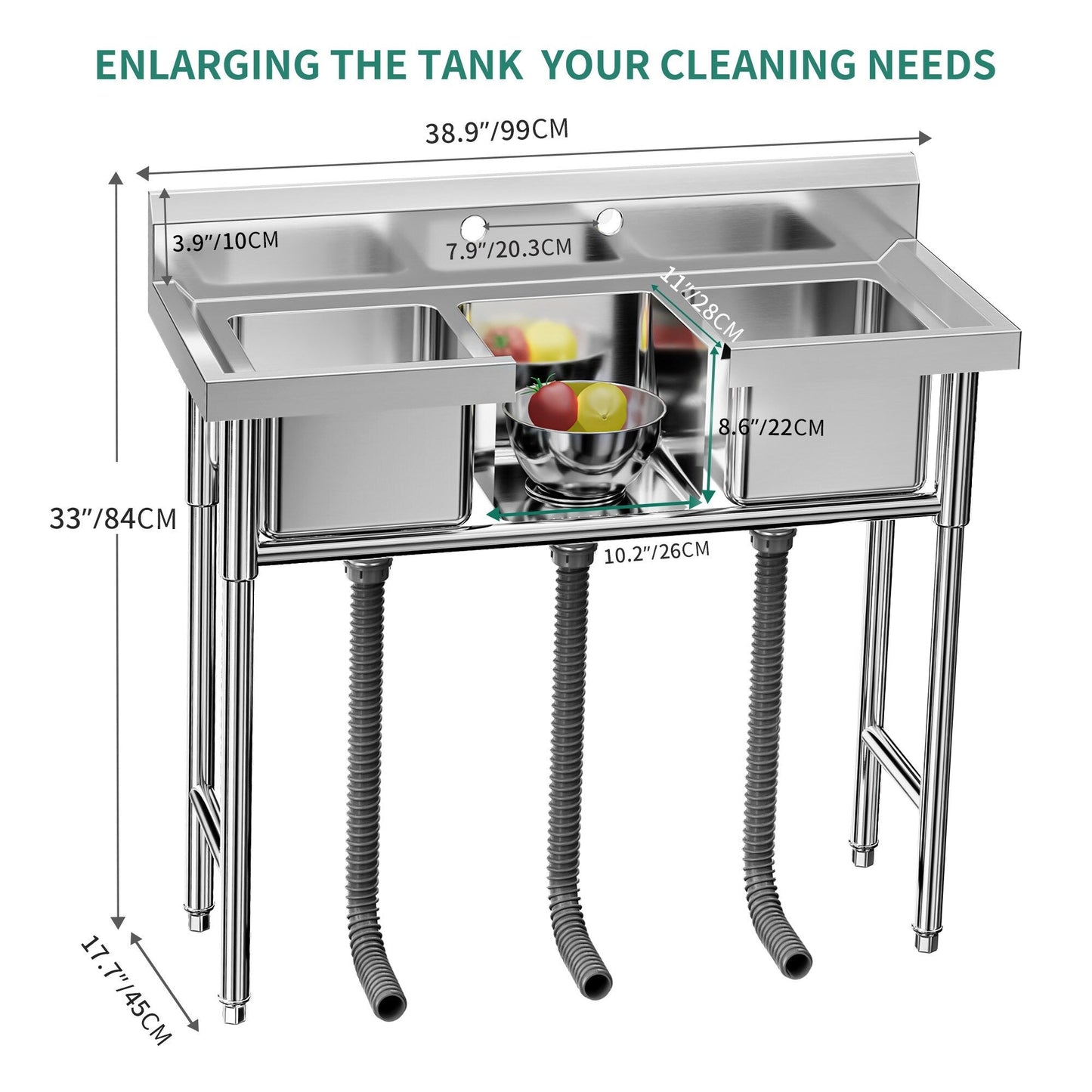 Lavello da cucina in acciaio inox con vasca a scomparti, lavello commerciale indipendente