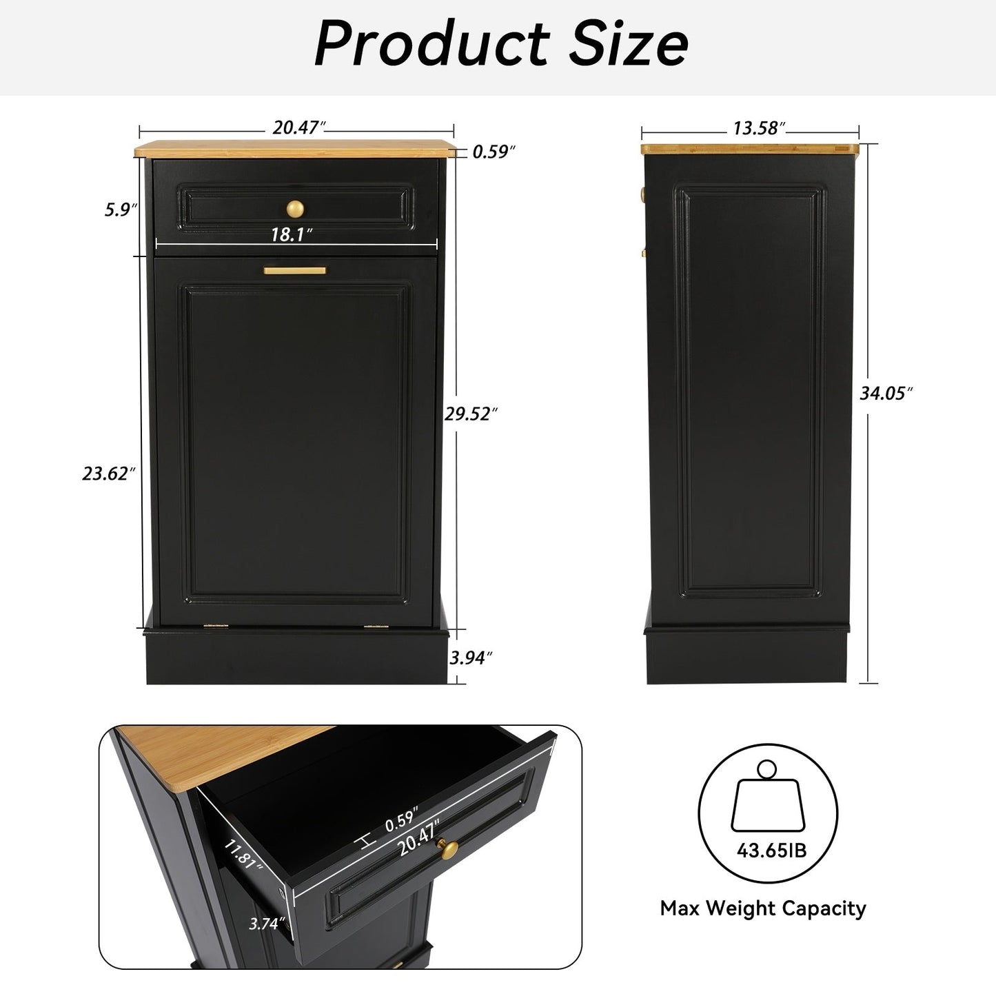 Cestino per rifiuti da cucina ribaltabile, cestino per rifiuti da banco in legno con cassetto