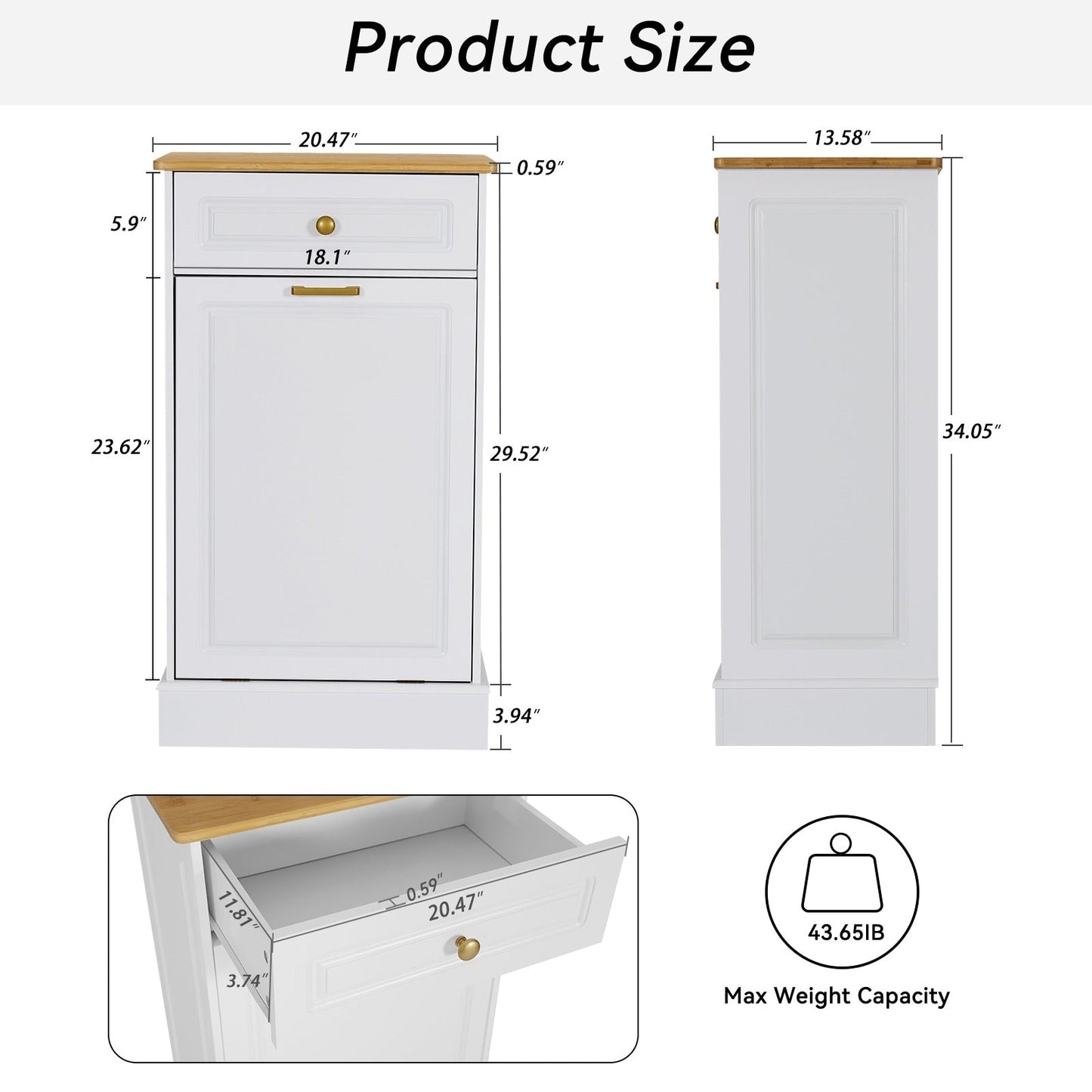 Cestino per rifiuti da cucina ribaltabile, cestino per rifiuti da banco in legno con cassetto