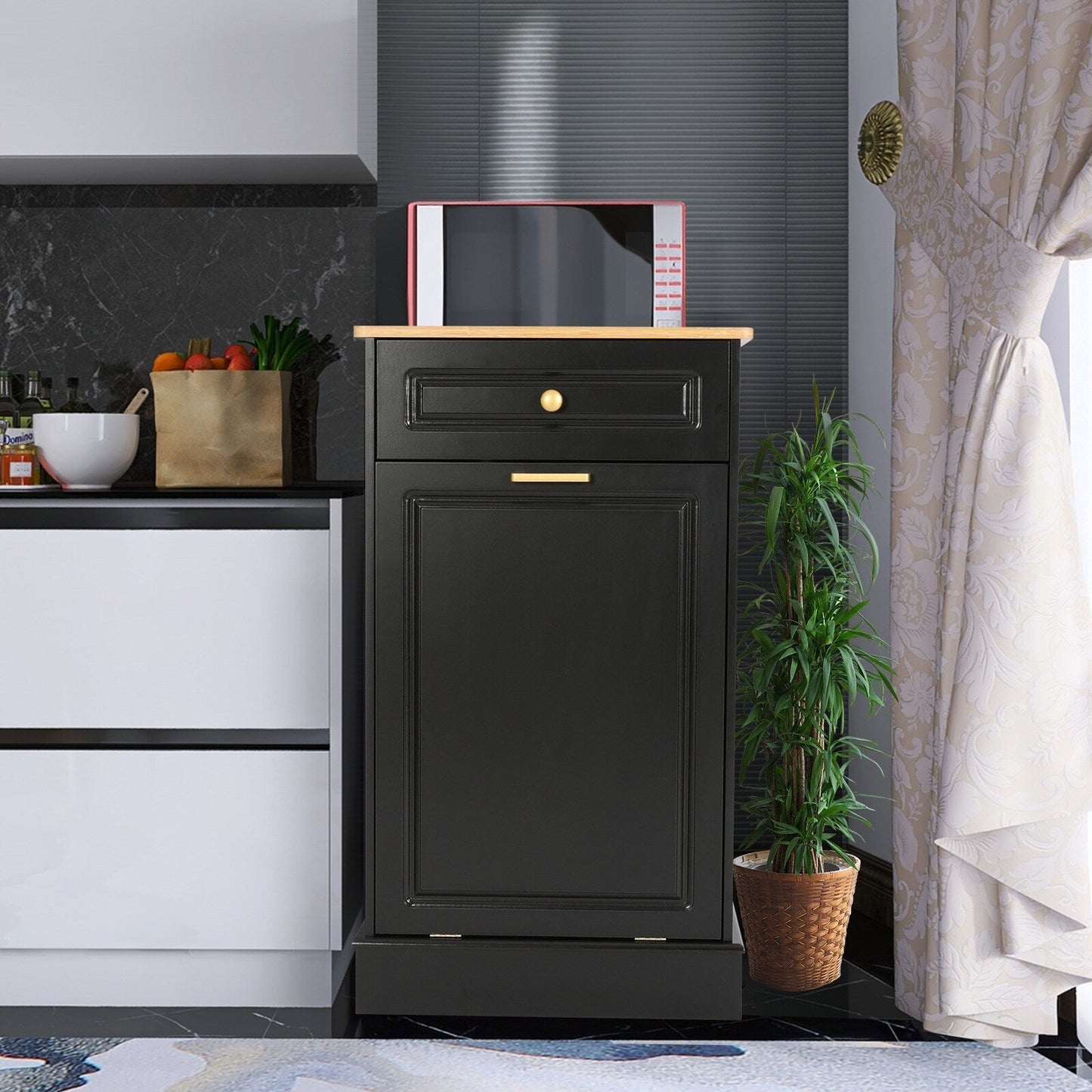 Cestino per rifiuti da cucina ribaltabile, cestino per rifiuti da banco in legno con cassetto