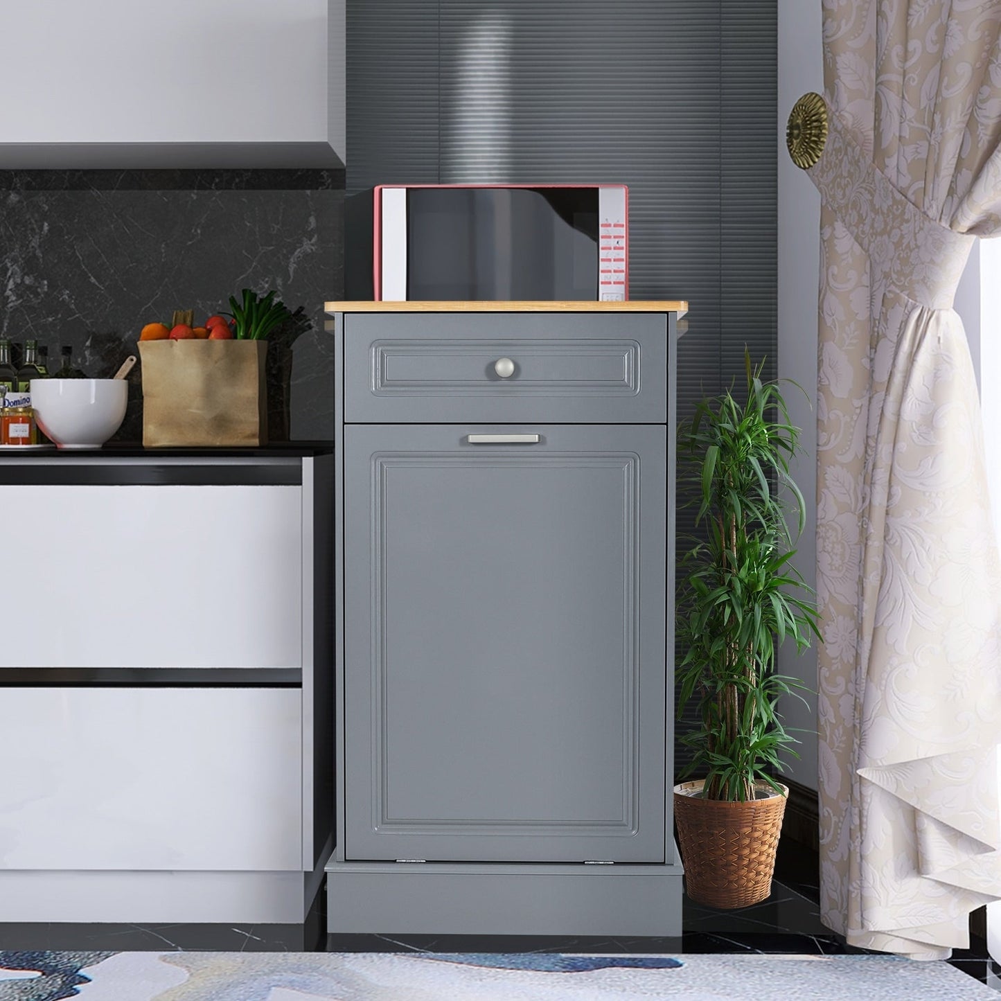 Cestino per rifiuti da cucina ribaltabile, cestino per rifiuti da banco in legno con cassetto