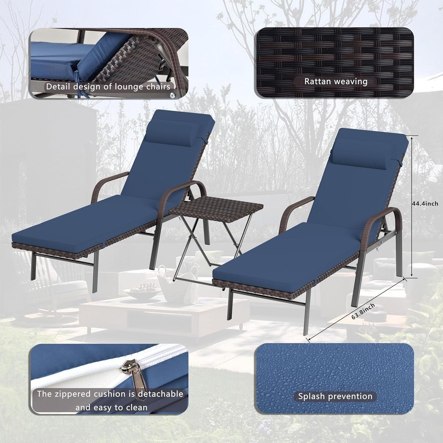 Set chaise lounge da esterno Kullavik in 3 pezzi