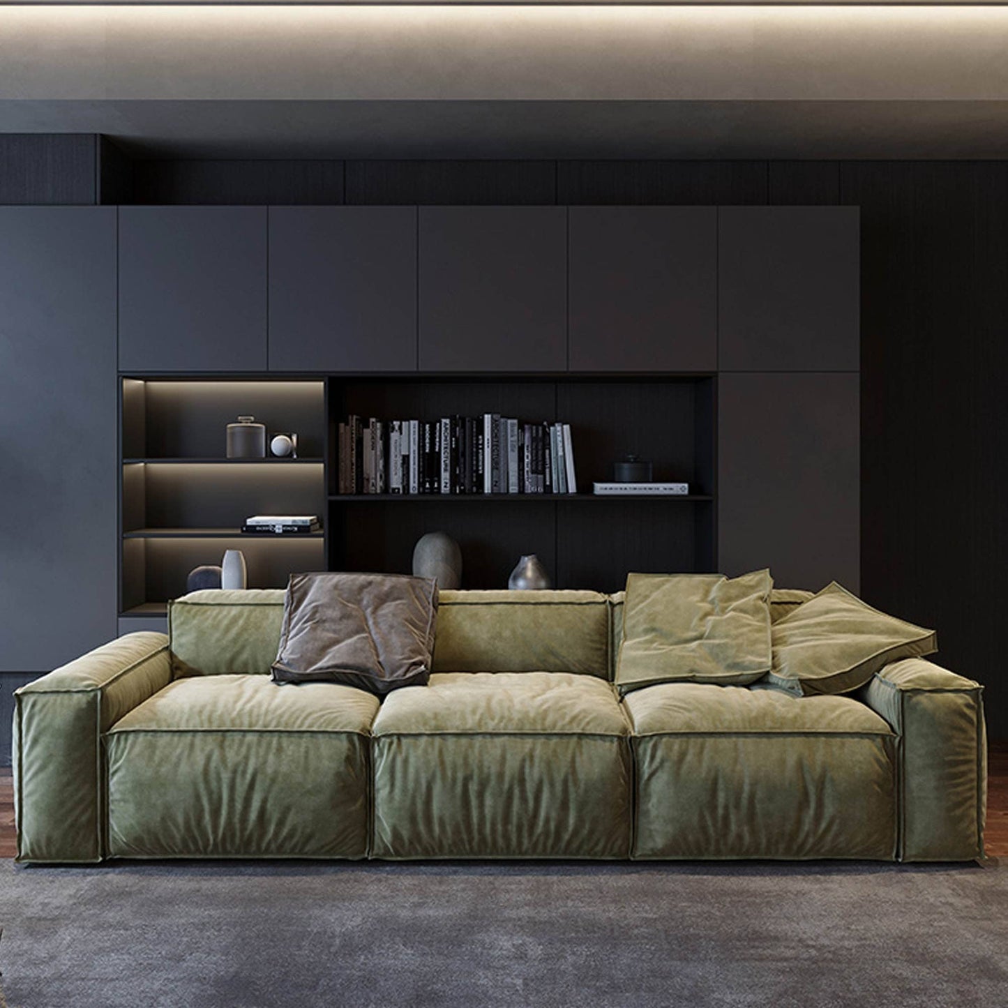 Divano quadrato 110'' Masha Velvet a quattro posti per divano letto da soggiorno