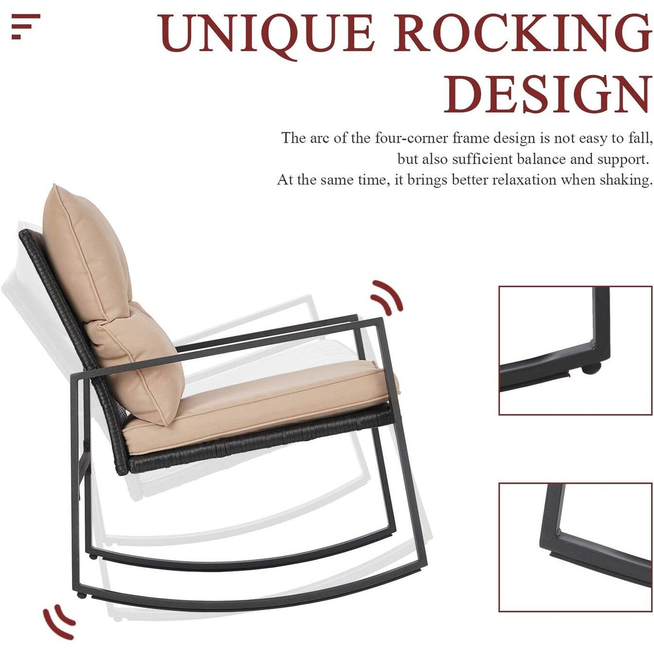 Set da bistrot a dondolo per patio da esterno in metallo nero SUNCROWN da 3 pezzi