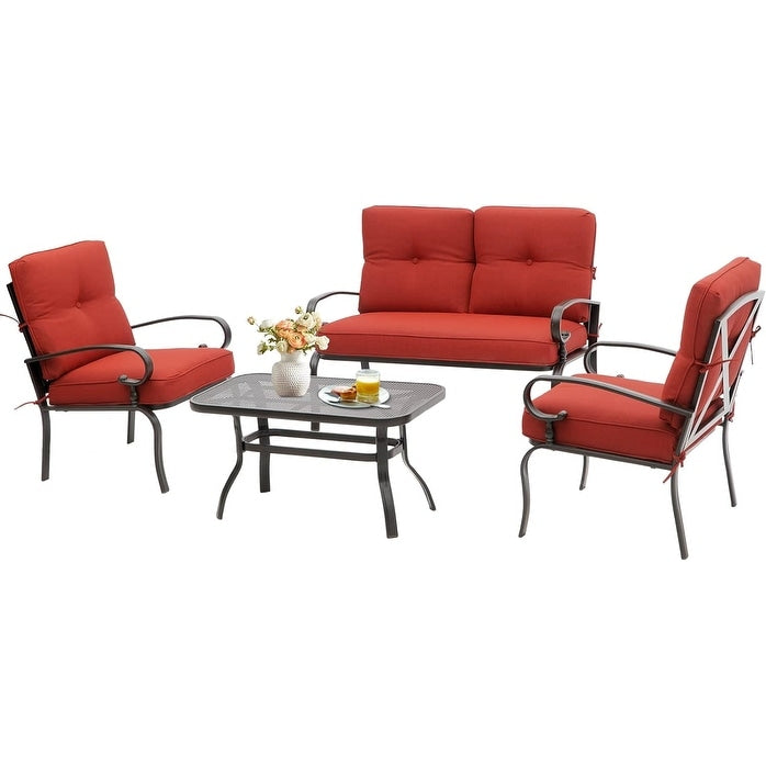 SUNCROWN 4 pezzi mobili da esterno patio set da conversazione divano a due posti