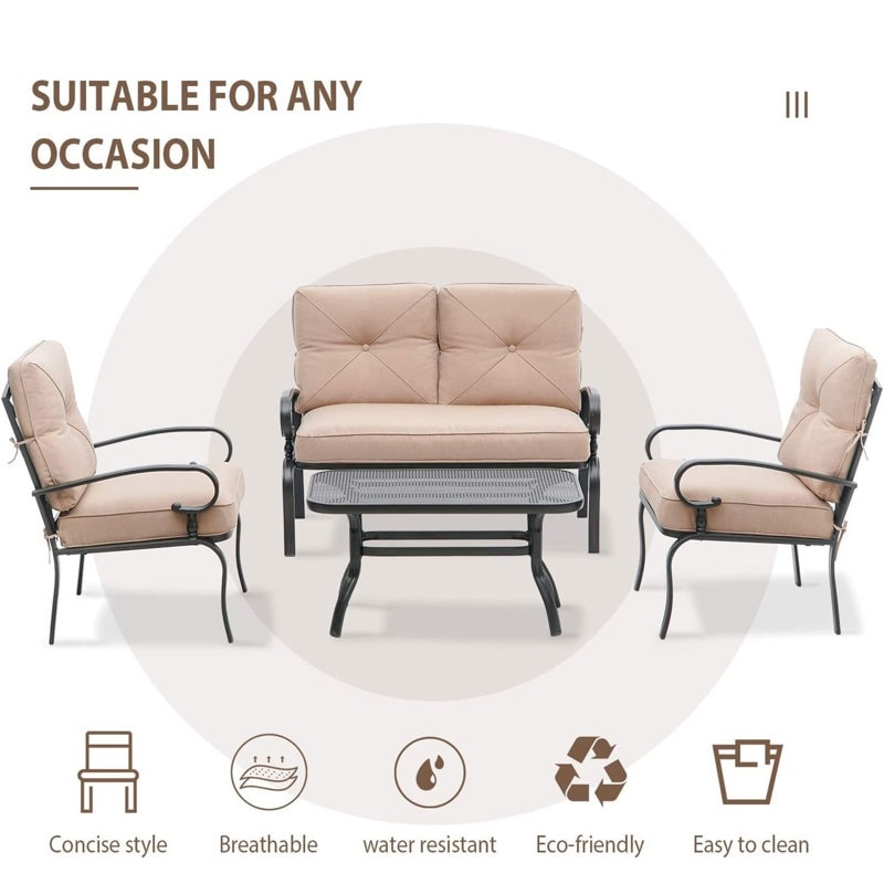 SUNCROWN 4 pezzi mobili da esterno patio set da conversazione divano a due posti